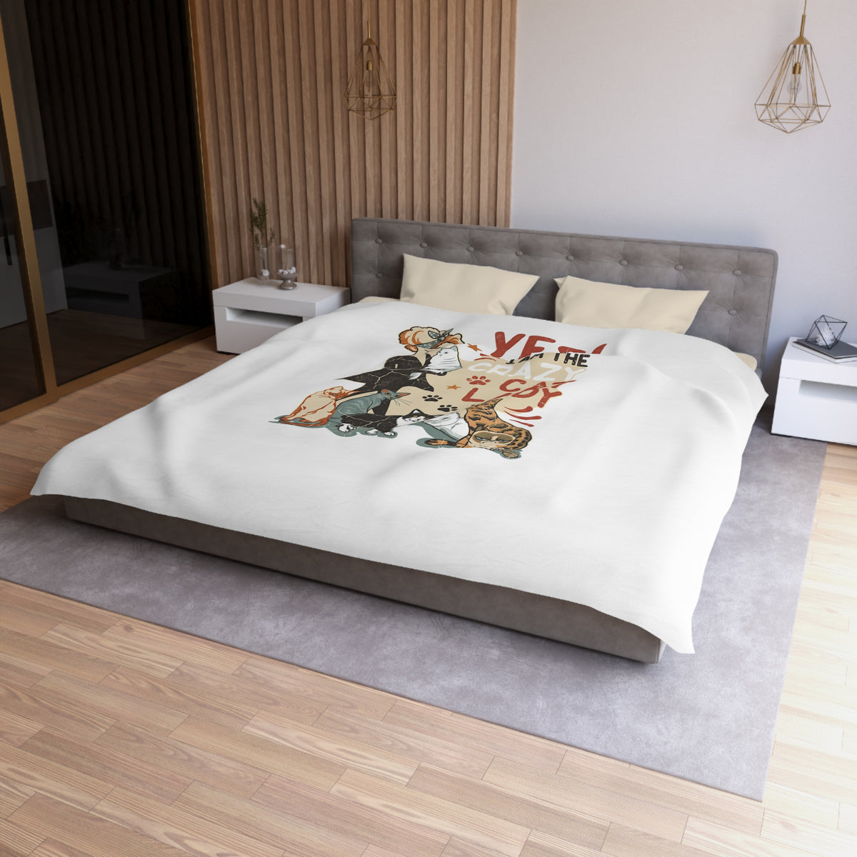 Duvet Cover - "Yes! I Am The Crazy Cat Lady" Retro Cat Lover Bedding