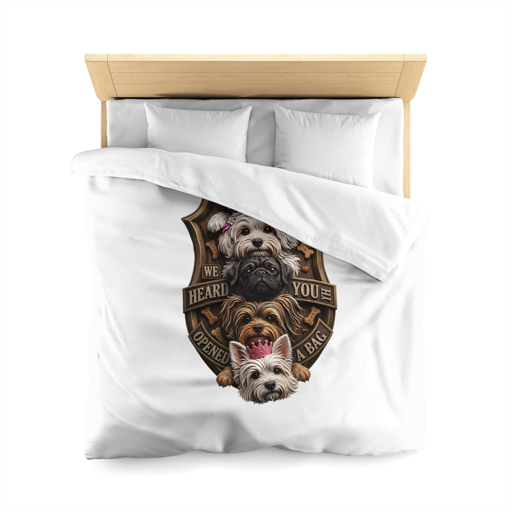 Dog Stack Microfiber Duvet Cover — "We Heard You Opened A Bag" Cute Puppy Portraits