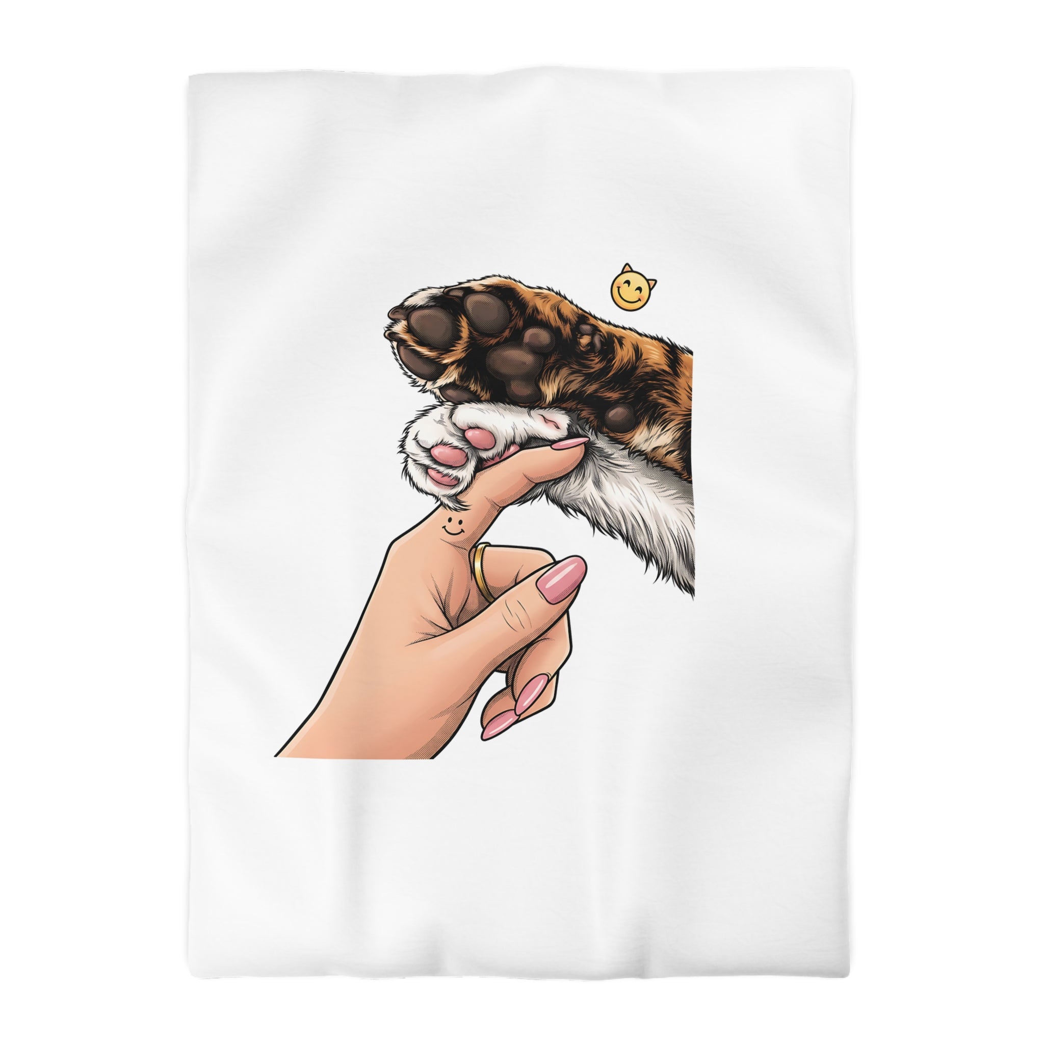 Cat Paw Duvet Cover — Cute Hand & Paw Illustration Microfiber Bedding for Cat Lovers