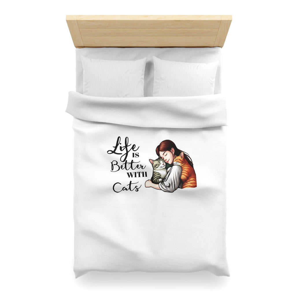 Microfiber Duvet Cover – "Life Is Better With Cats" Cat Lover Bedding