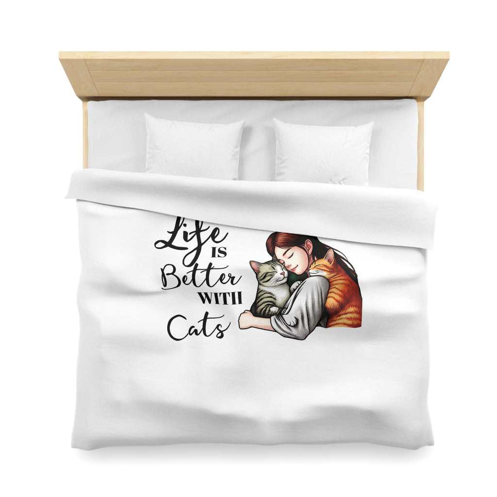 Microfiber Duvet Cover – "Life Is Better With Cats" Cat Lover Bedding