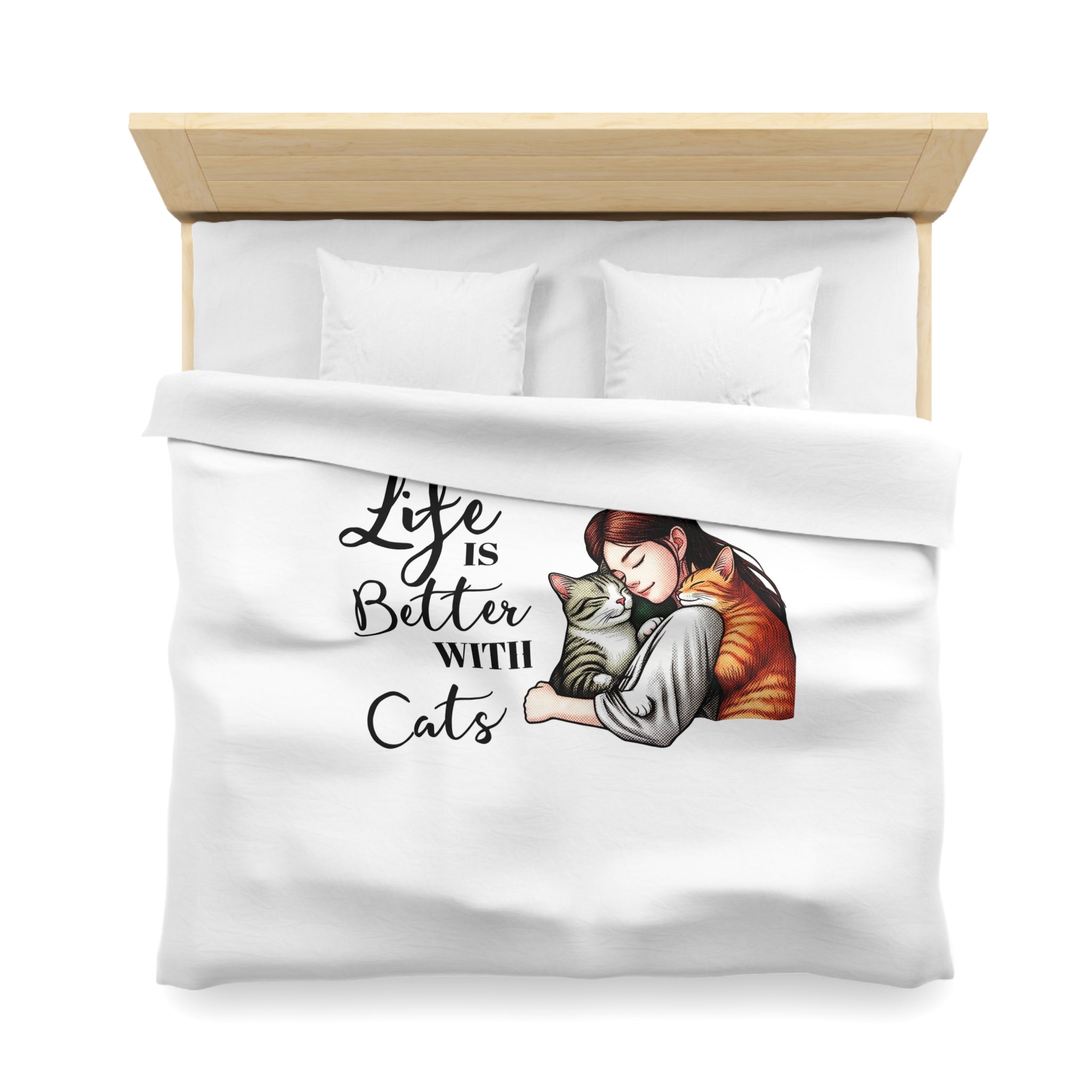 Microfiber Duvet Cover – "Life Is Better With Cats" Cat Lover Bedding