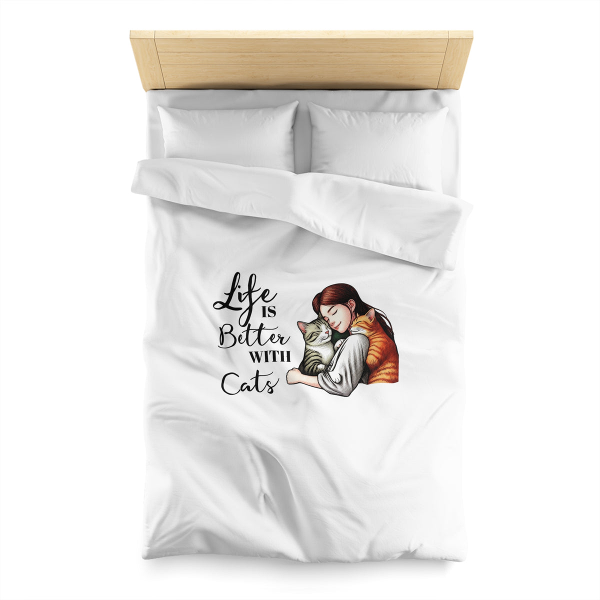 Microfiber Duvet Cover – "Life Is Better With Cats" Cat Lover Bedding