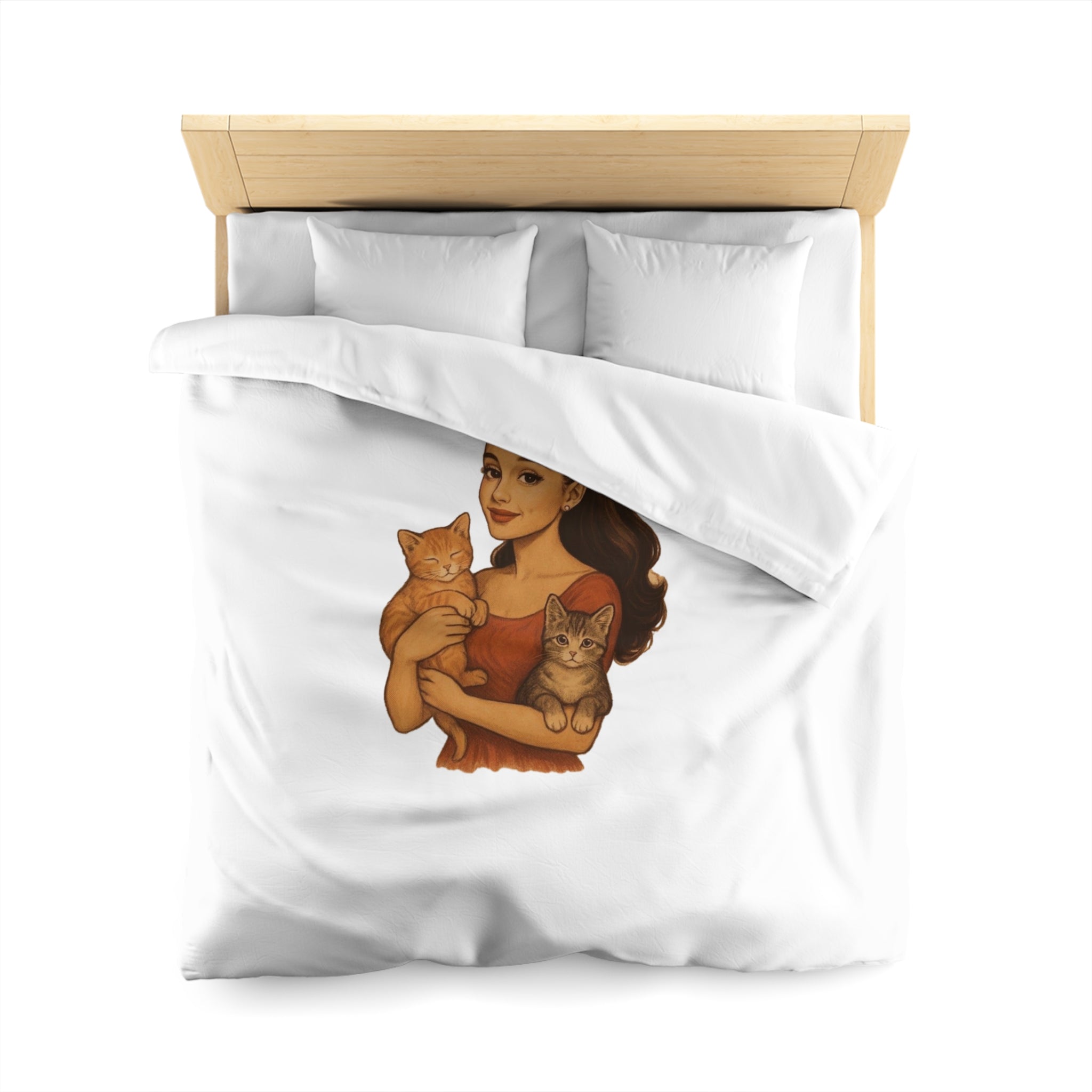 Cat Lover Duvet Cover — Woman Holding Two Kittens Microfiber Bedding