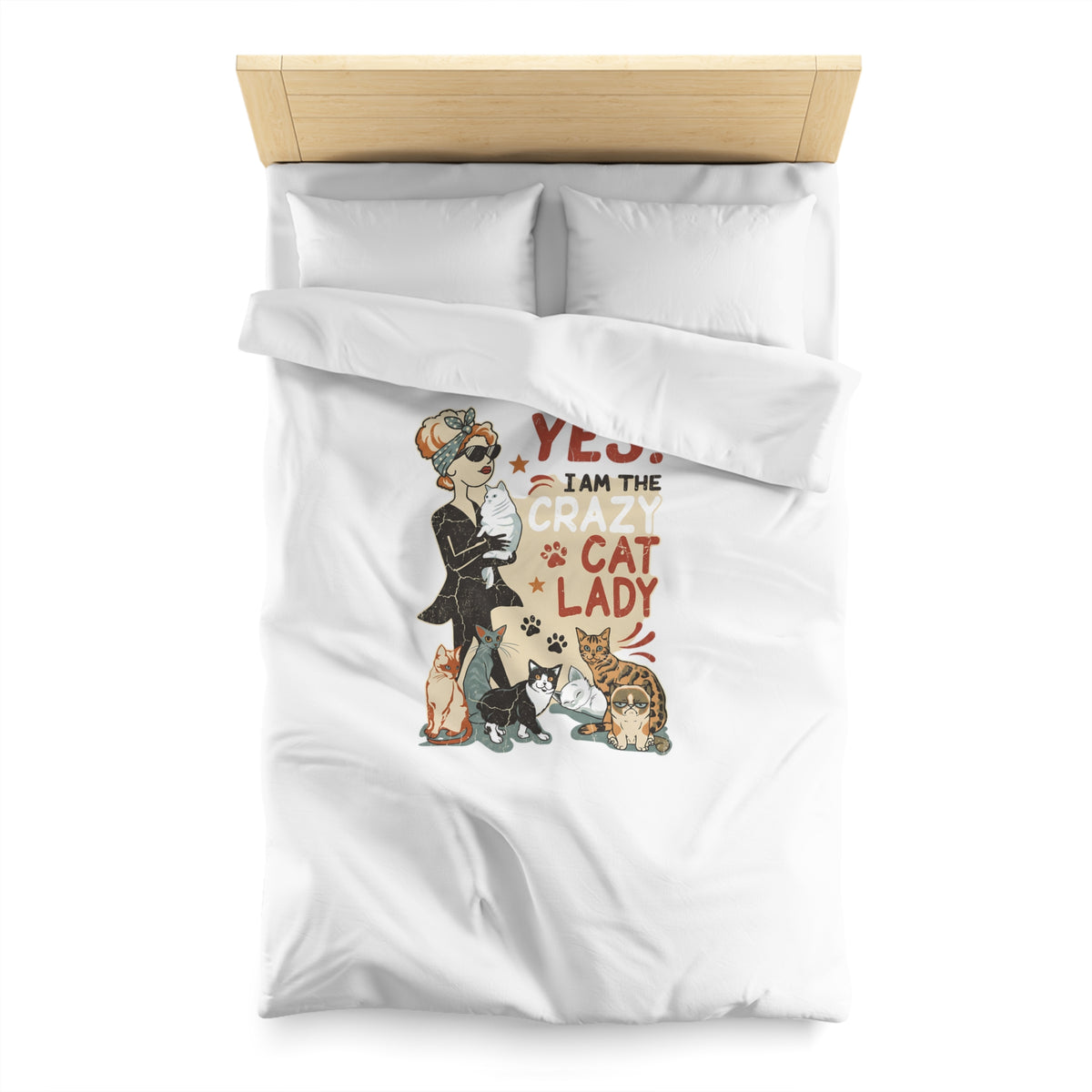 Duvet Cover - "Yes! I Am The Crazy Cat Lady" Retro Cat Lover Bedding