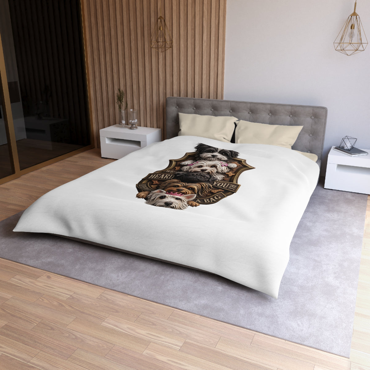 Dog Stack Microfiber Duvet Cover — "We Heard You Opened A Bag" Cute Puppy Portraits