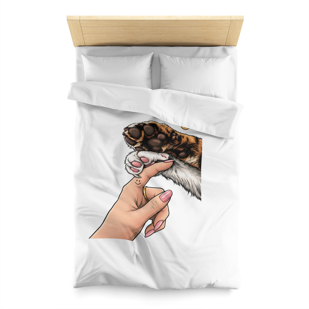 Cat Paw Duvet Cover — Cute Hand & Paw Illustration Microfiber Bedding for Cat Lovers