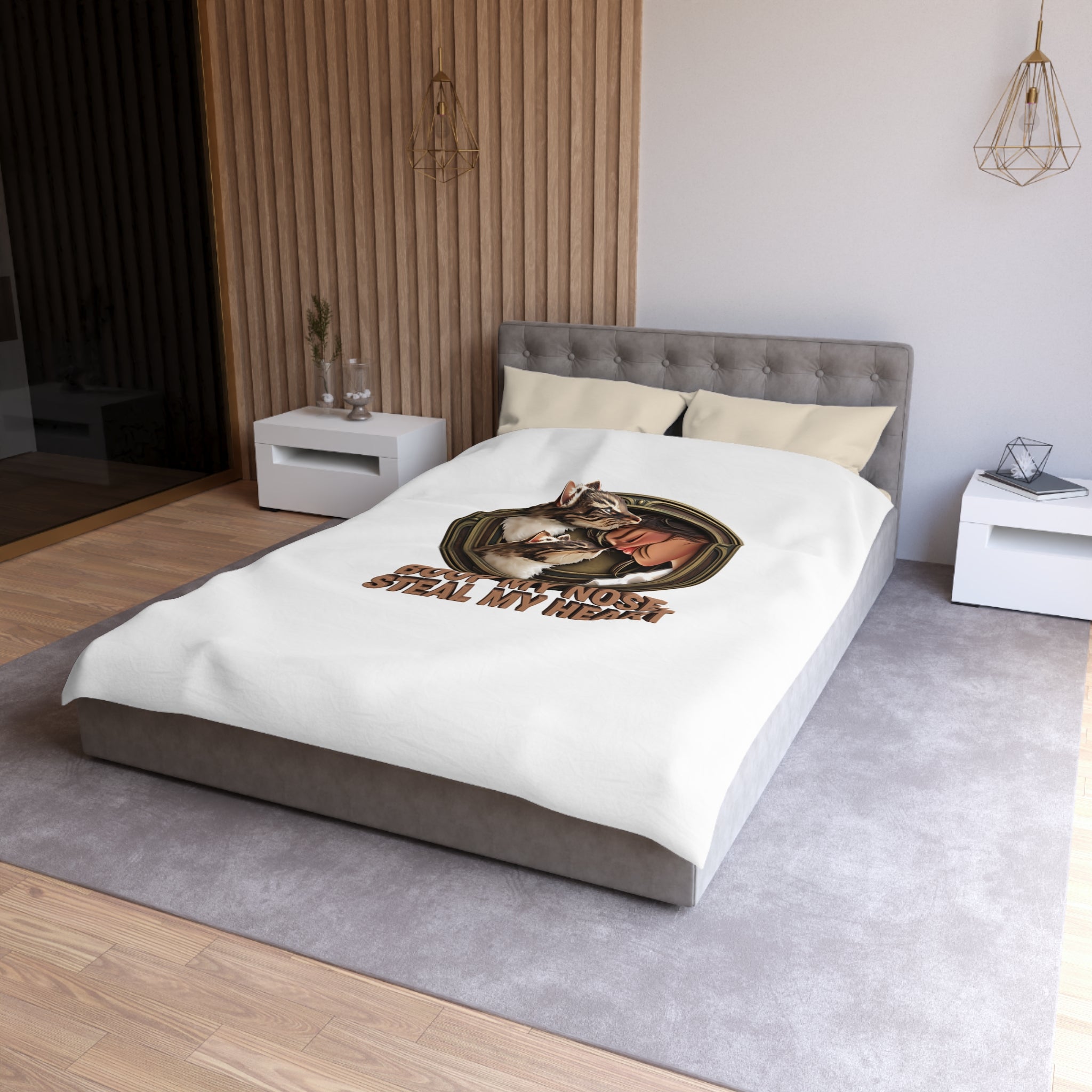 Cat Lover Duvet Cover — "Boop My Nose, Steal My Heart" Cozy Microfiber Bedding