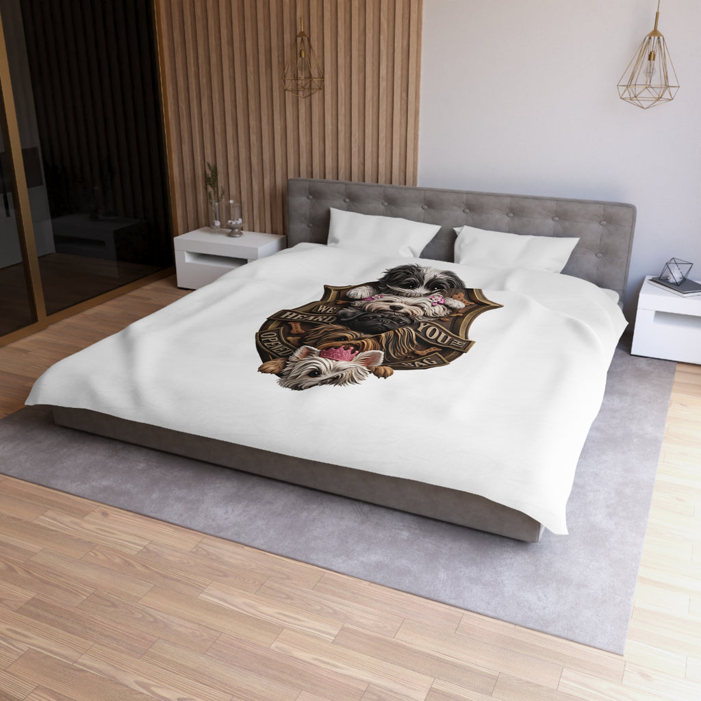 Dog Stack Microfiber Duvet Cover — "We Heard You Opened A Bag" Cute Puppy Portraits