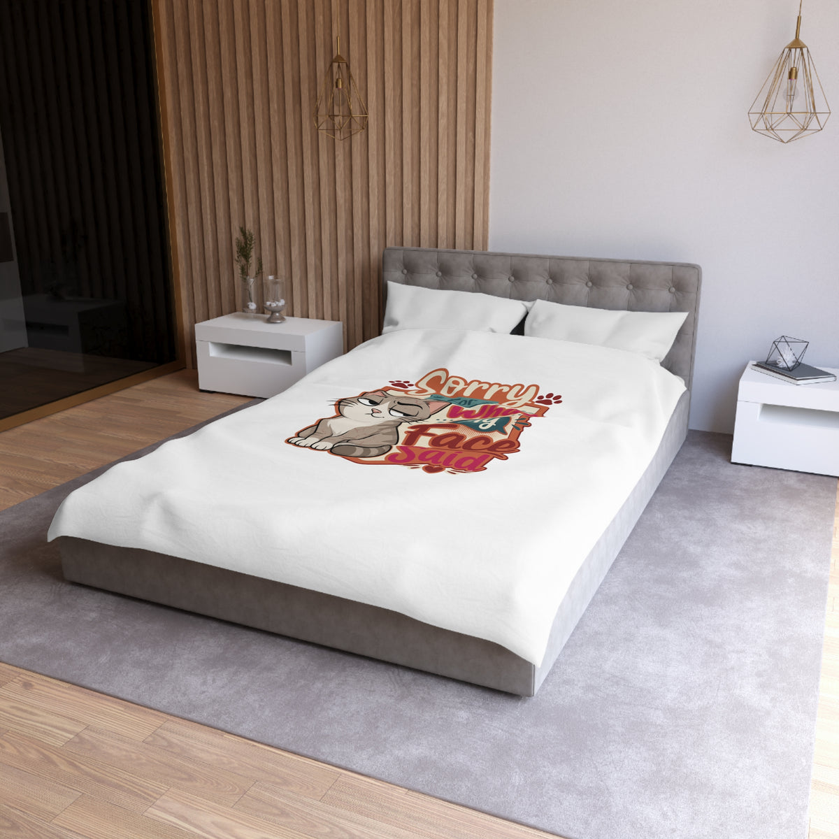 Sorry For What My Face Said Cat Duvet Cover