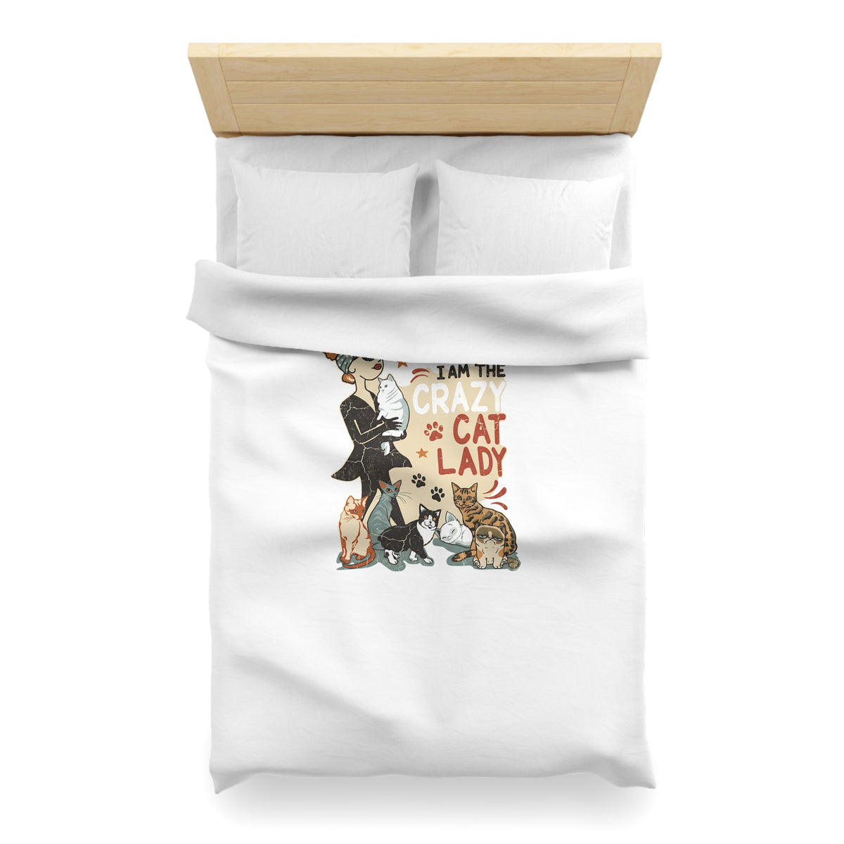 Duvet Cover - "Yes! I Am The Crazy Cat Lady" Retro Cat Lover Bedding