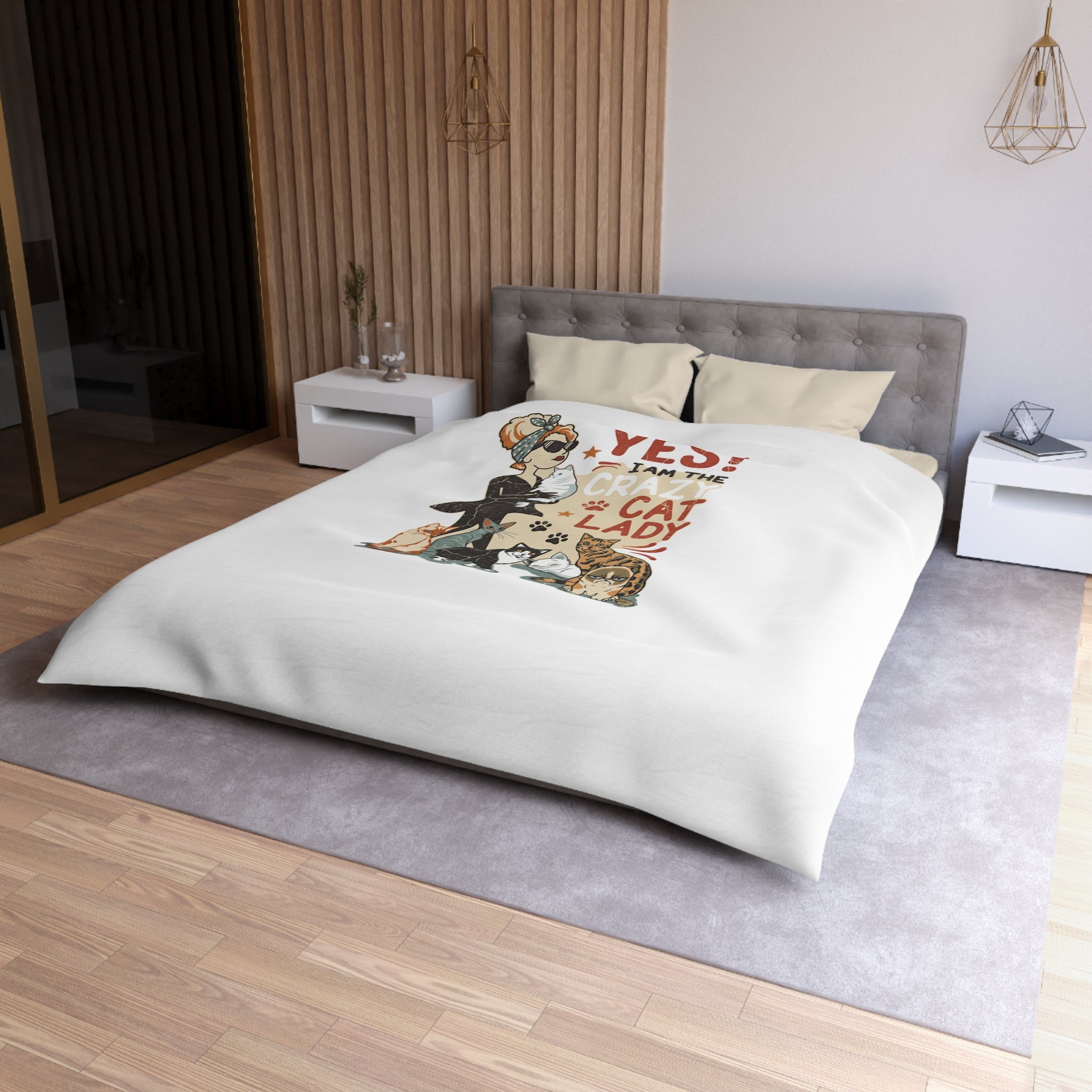 Duvet Cover - "Yes! I Am The Crazy Cat Lady" Retro Cat Lover Bedding