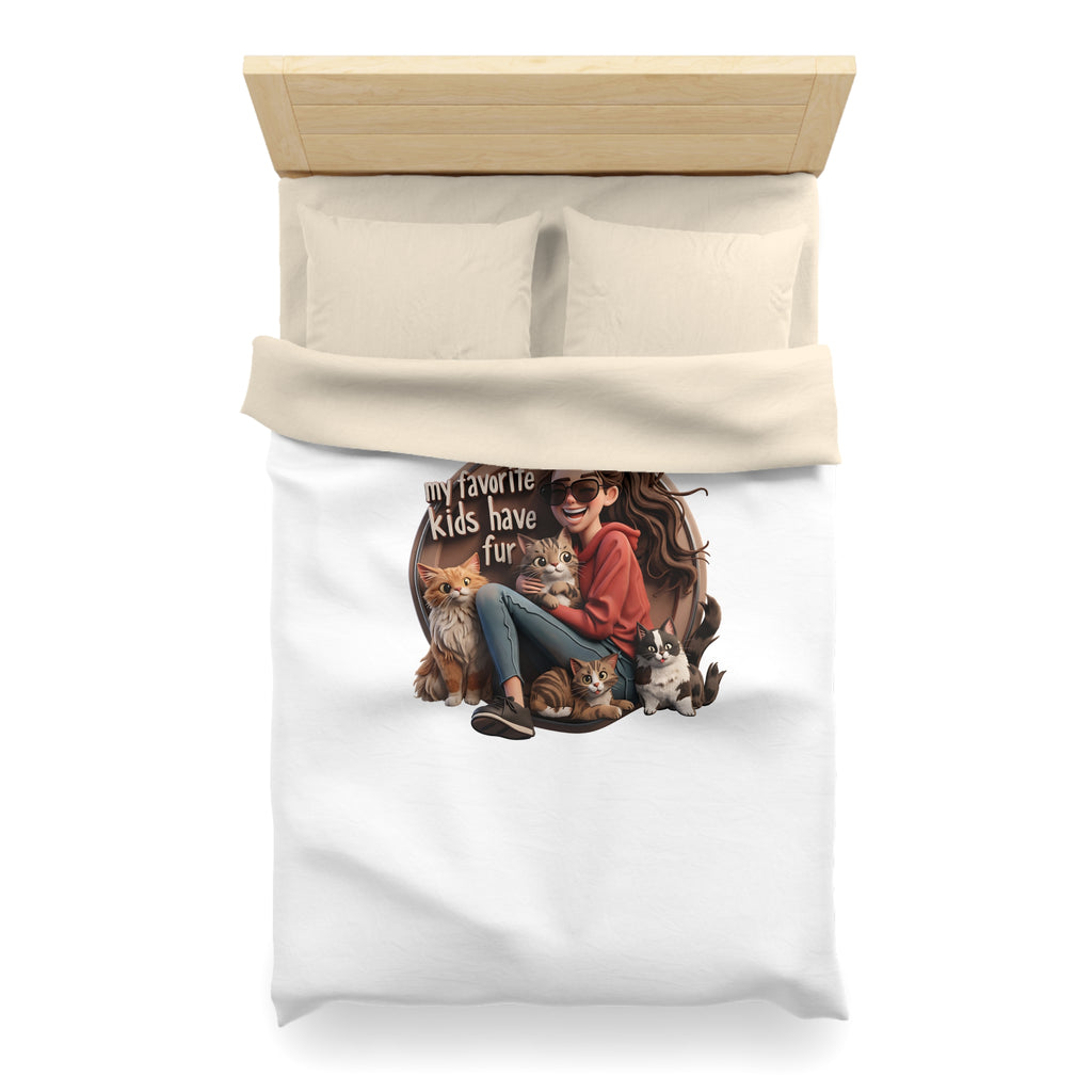 Duvet Cover — "My Favorite Kids Have Fur" Cat & Dog Pet Lover Microfiber Duvet
