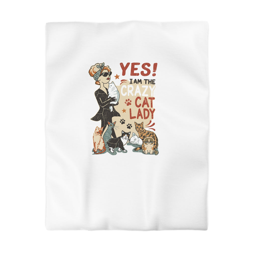 Duvet Cover - "Yes! I Am The Crazy Cat Lady" Retro Cat Lover Bedding