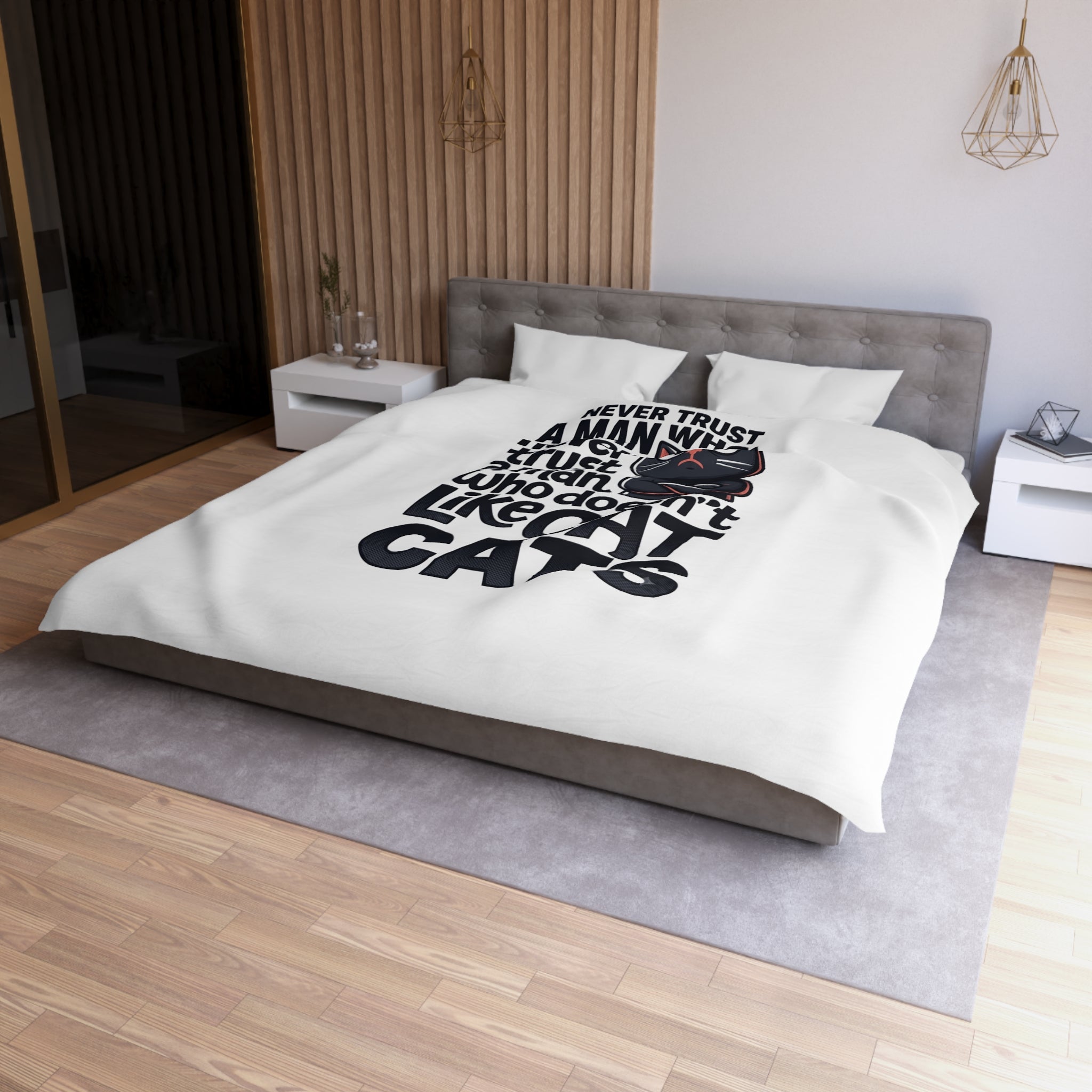 Duvet Cover — "Never Trust a Man Who Doesn't Like Cats" Cute Black Cat Bedding