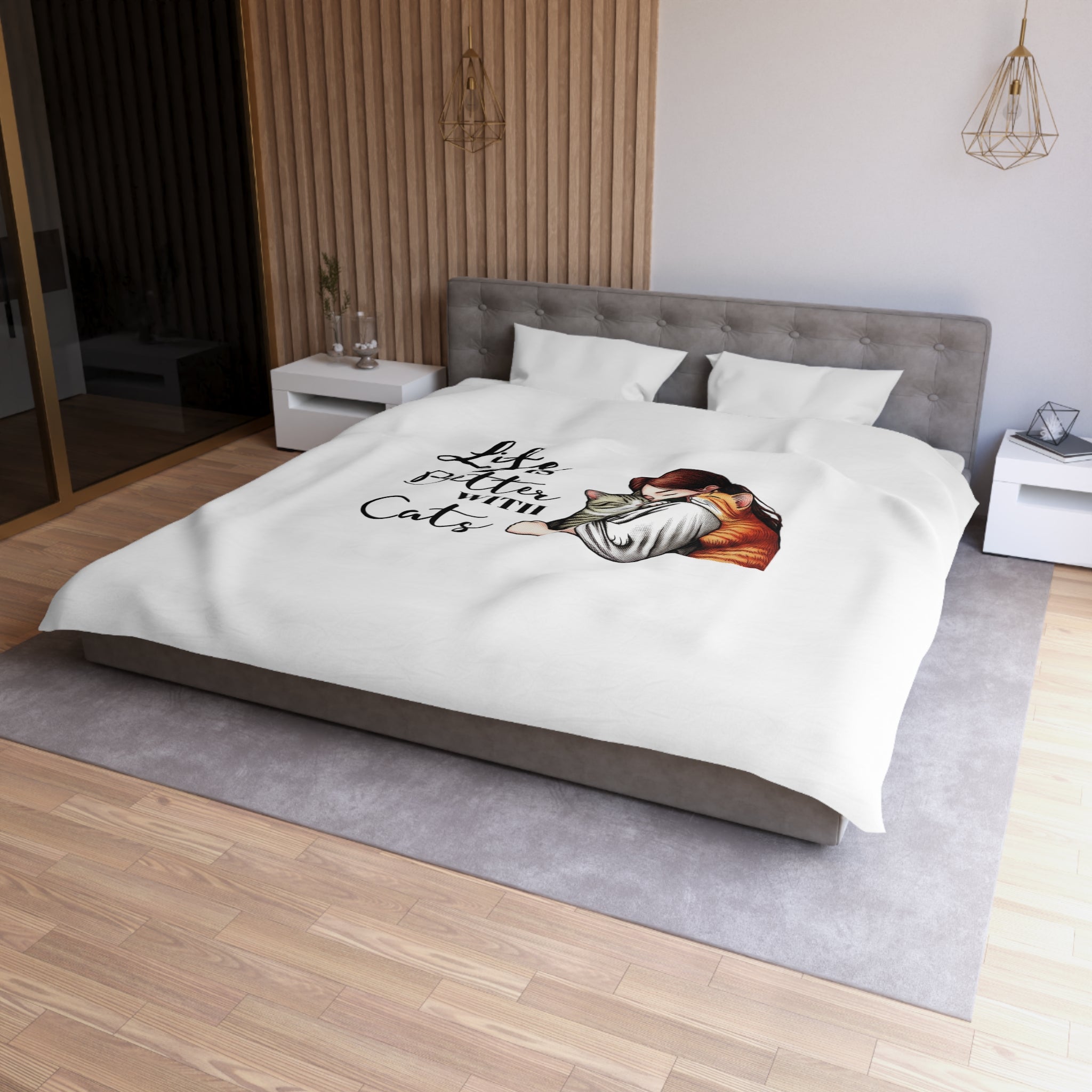 Microfiber Duvet Cover – "Life Is Better With Cats" Cat Lover Bedding