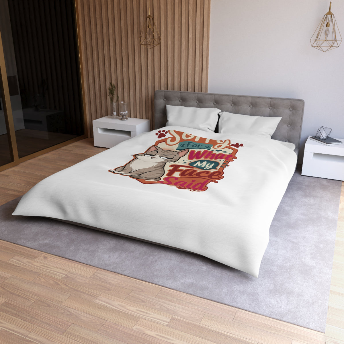 Sorry For What My Face Said Cat Duvet Cover