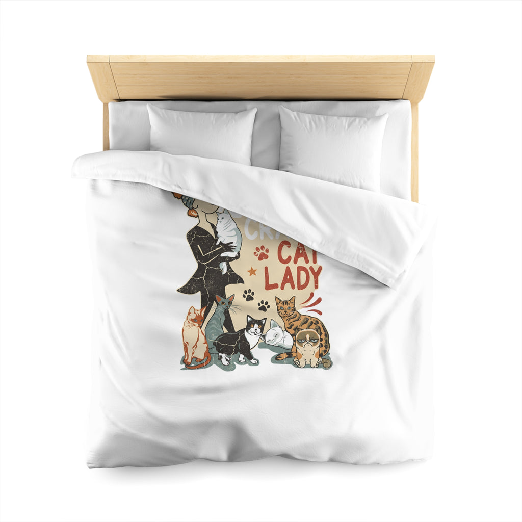 Duvet Cover - "Yes! I Am The Crazy Cat Lady" Retro Cat Lover Bedding