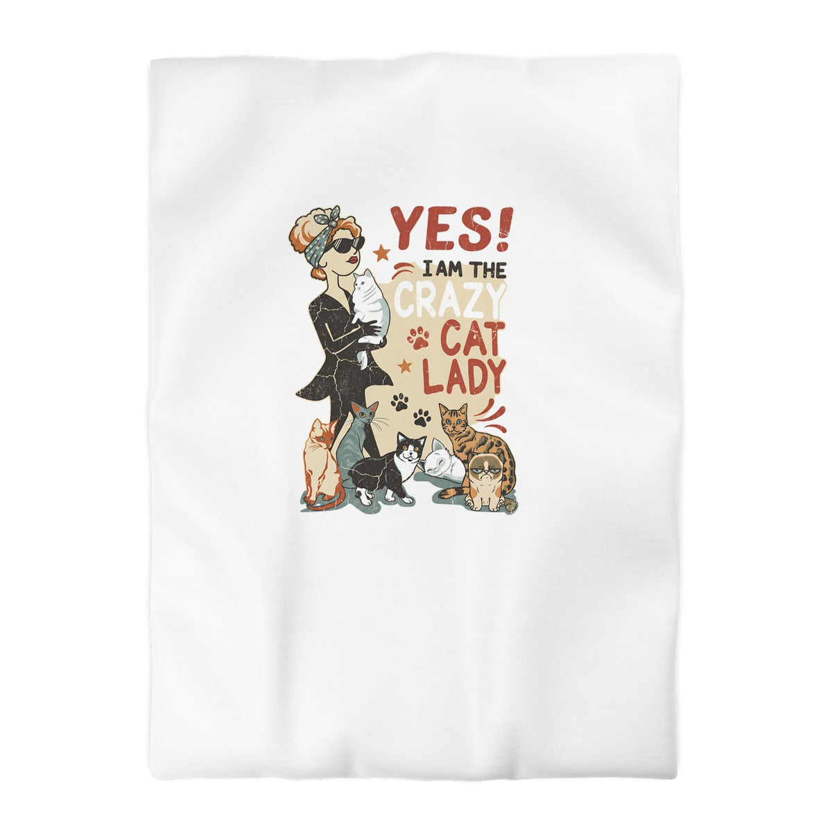 Duvet Cover - "Yes! I Am The Crazy Cat Lady" Retro Cat Lover Bedding