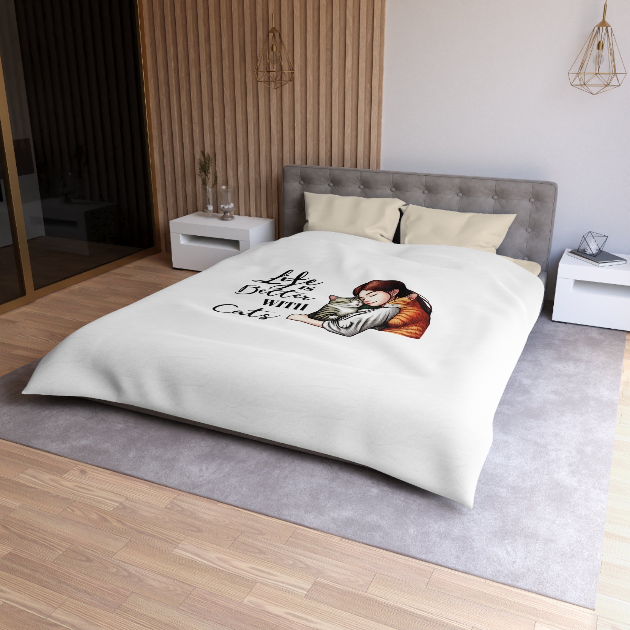 Microfiber Duvet Cover – "Life Is Better With Cats" Cat Lover Bedding