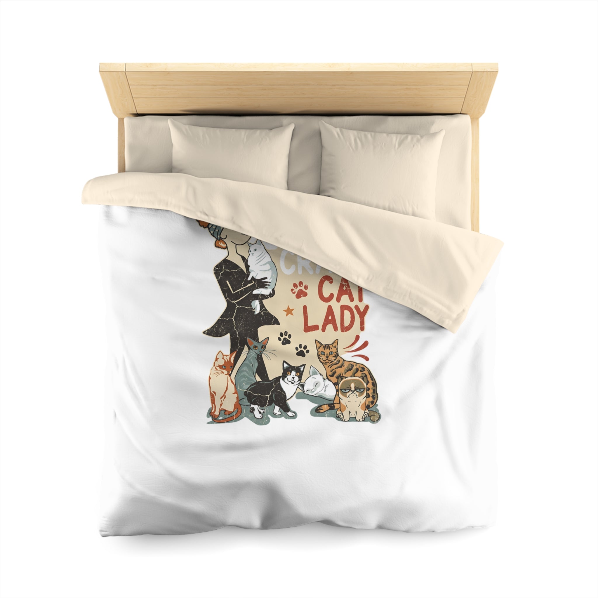 Duvet Cover - "Yes! I Am The Crazy Cat Lady" Retro Cat Lover Bedding