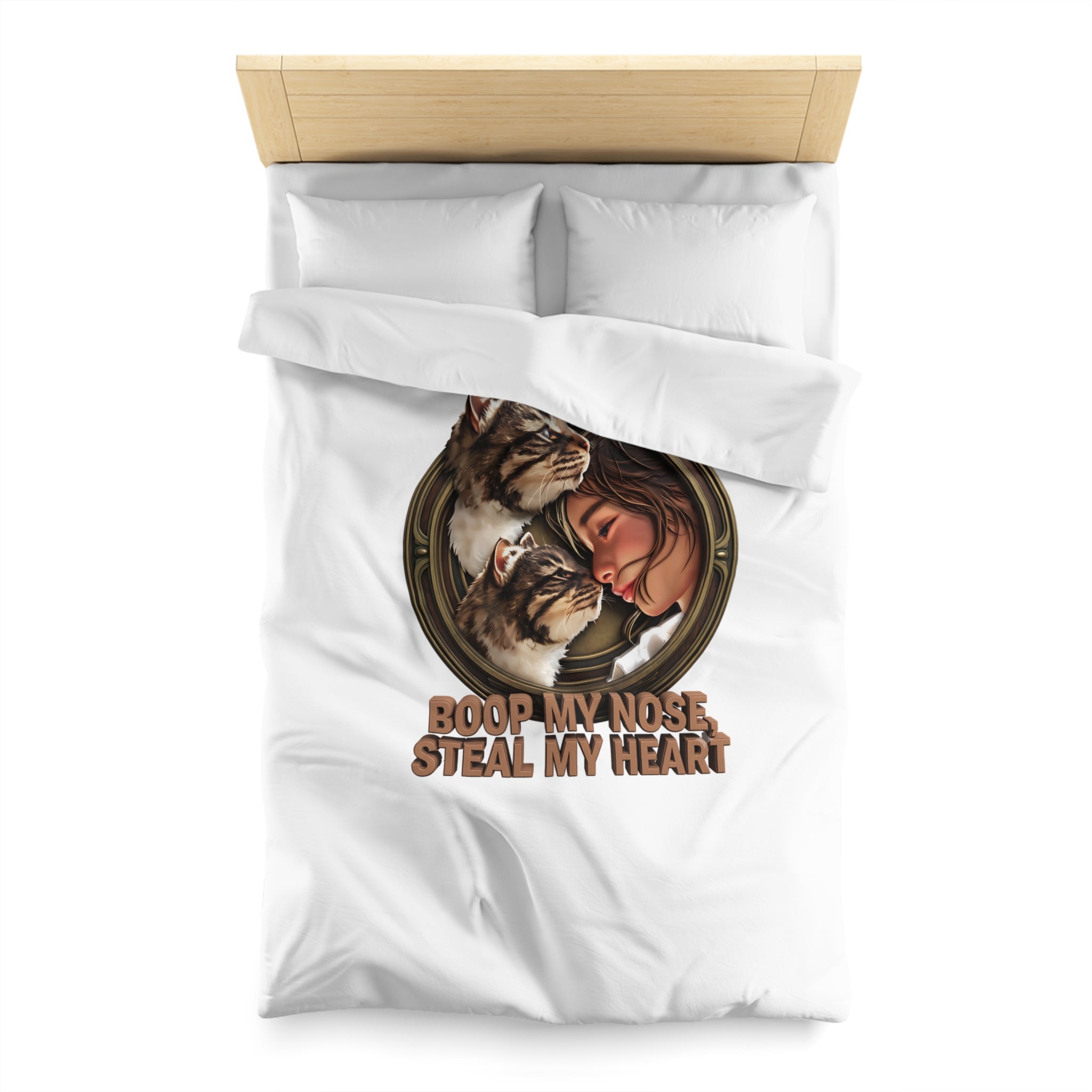 Cat Lover Duvet Cover — "Boop My Nose, Steal My Heart" Cozy Microfiber Bedding