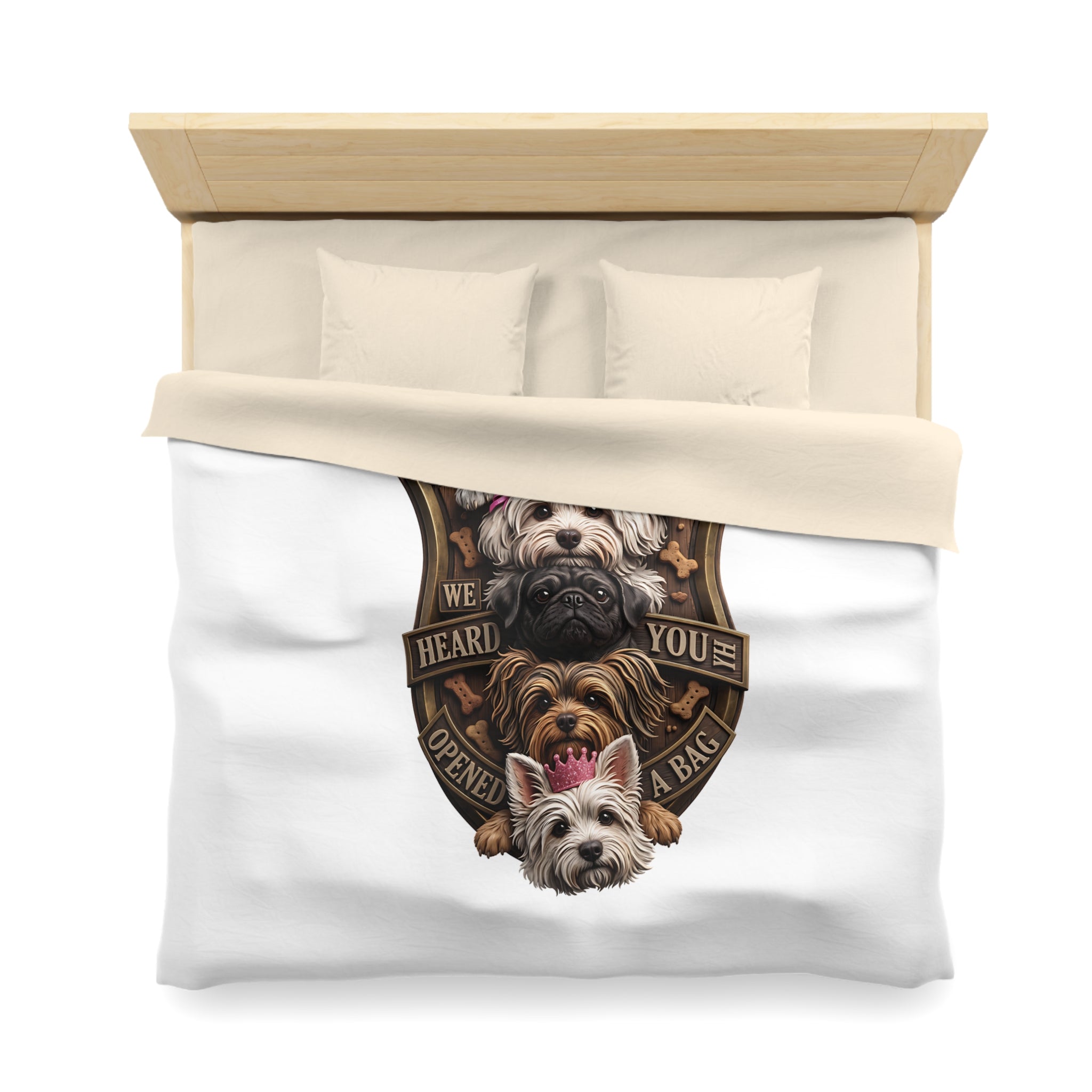 Dog Stack Microfiber Duvet Cover — "We Heard You Opened A Bag" Cute Puppy Portraits
