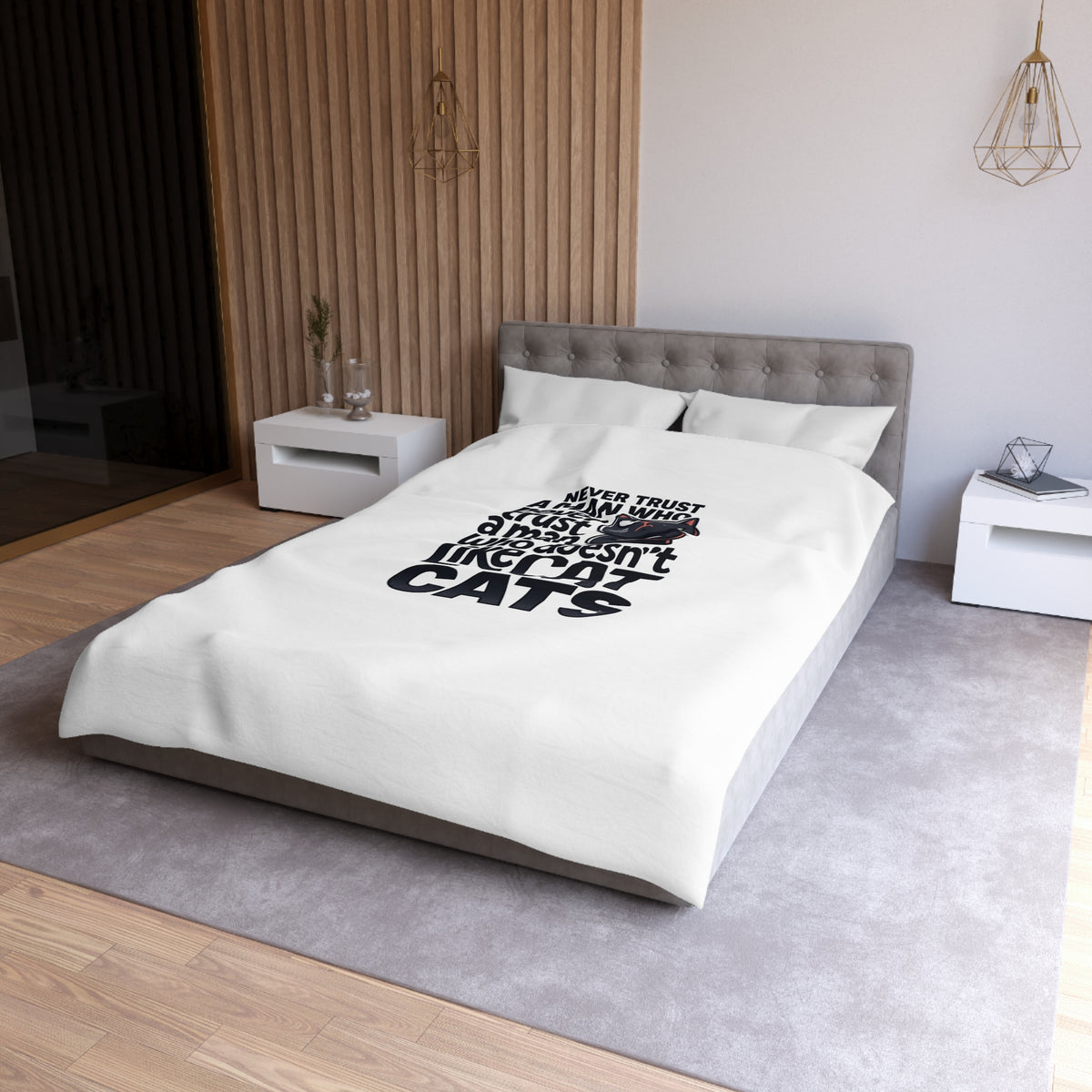 Duvet Cover — "Never Trust a Man Who Doesn't Like Cats" Cute Black Cat Bedding