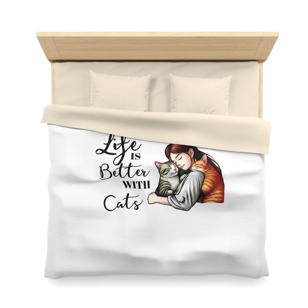 Microfiber Duvet Cover – "Life Is Better With Cats" Cat Lover Bedding