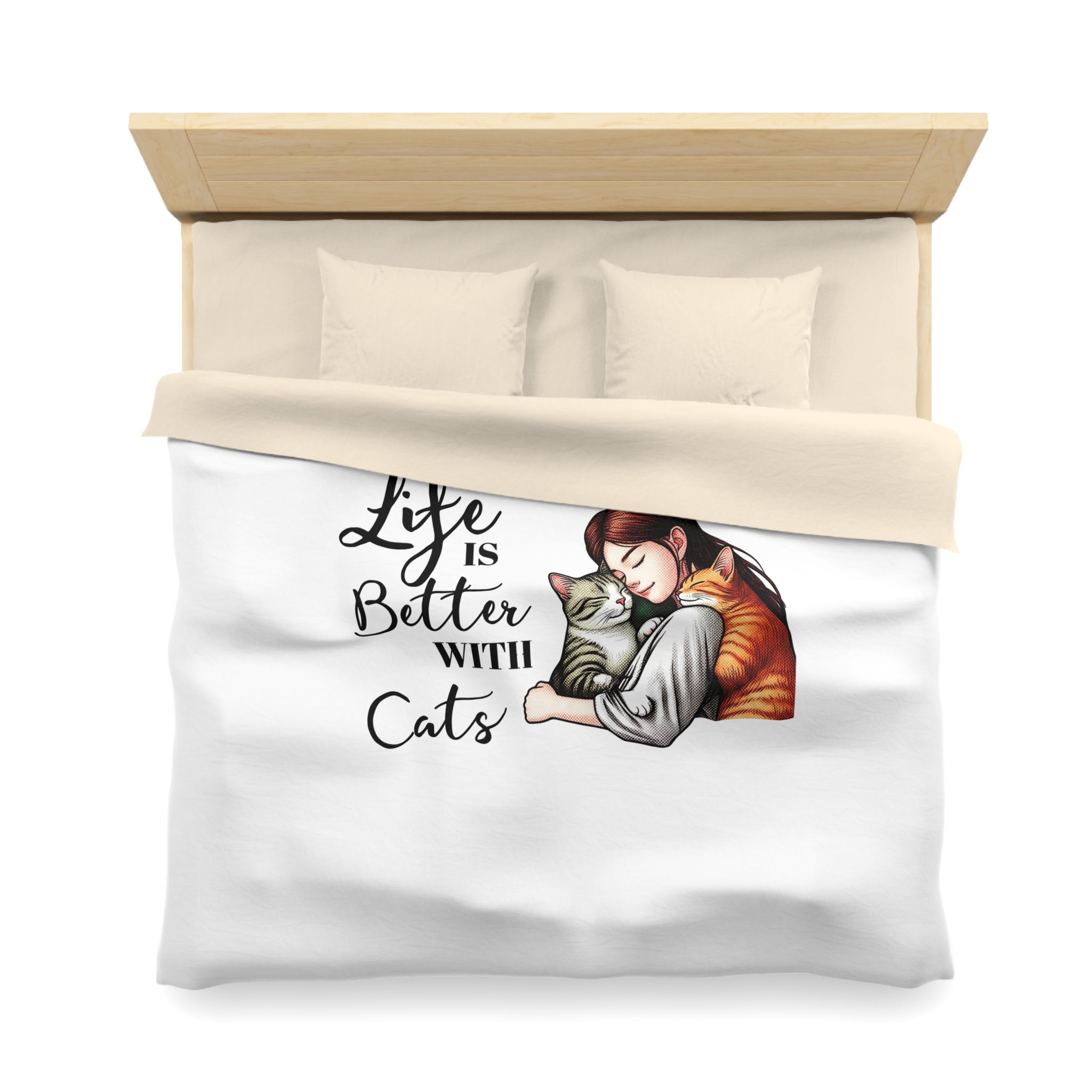 Microfiber Duvet Cover – "Life Is Better With Cats" Cat Lover Bedding