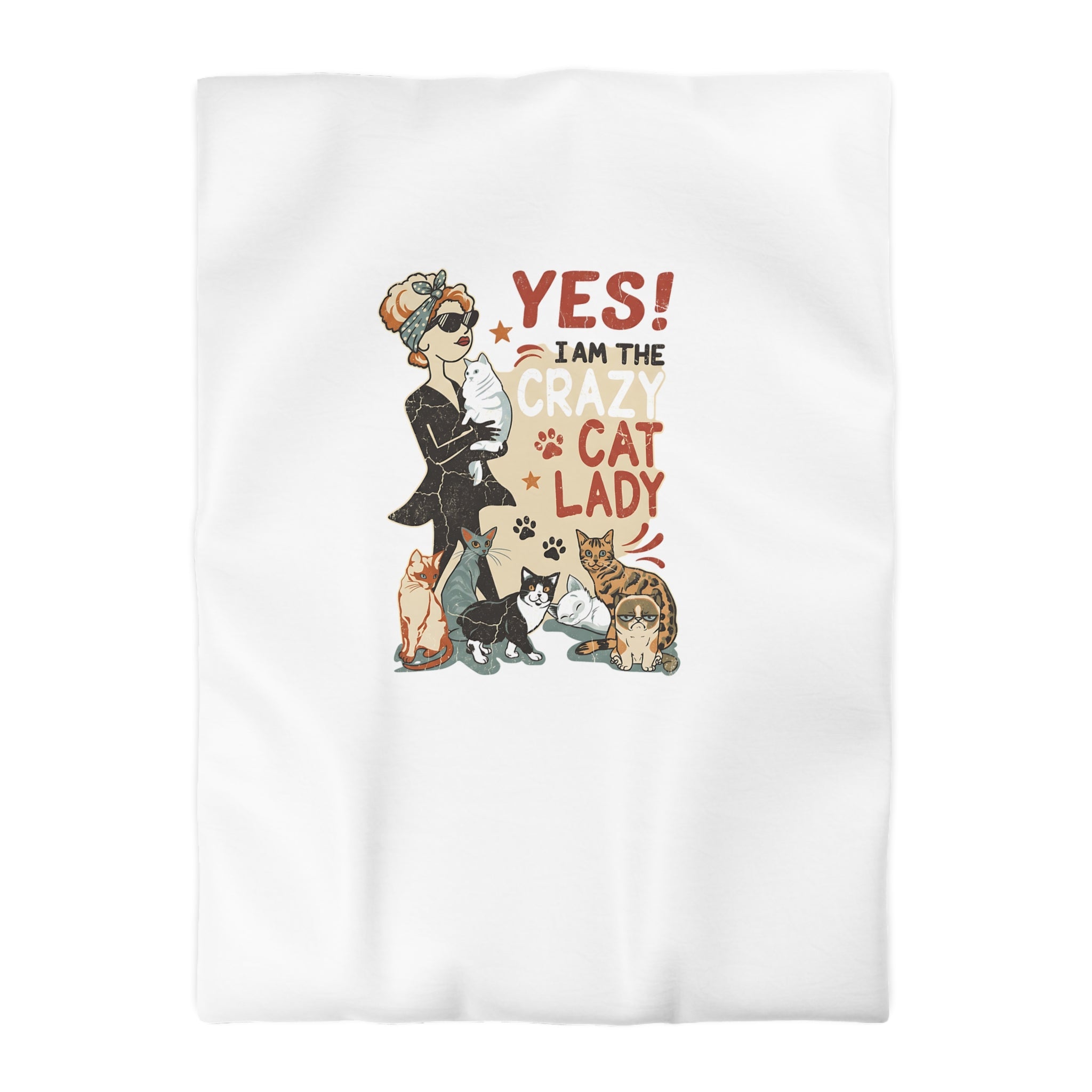 Duvet Cover - "Yes! I Am The Crazy Cat Lady" Retro Cat Lover Bedding