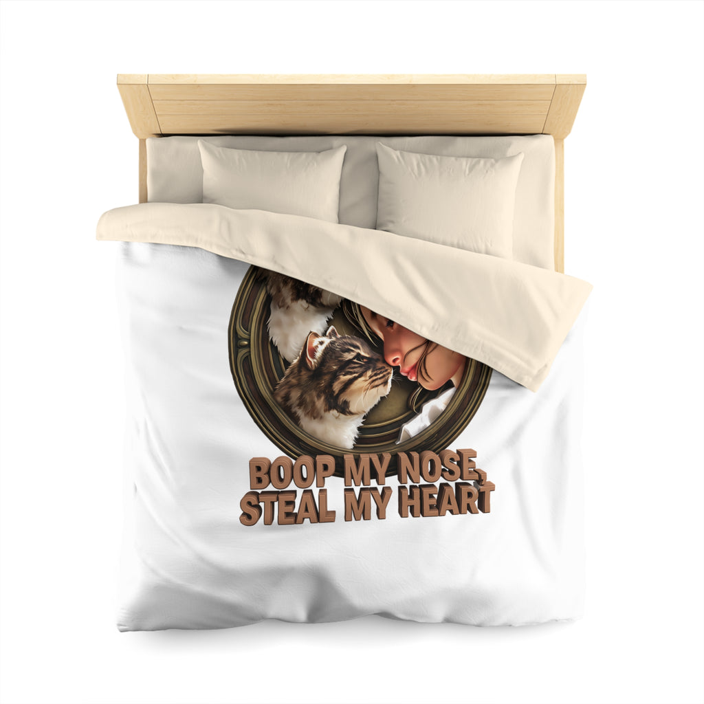 Cat Lover Duvet Cover — "Boop My Nose, Steal My Heart" Cozy Microfiber Bedding