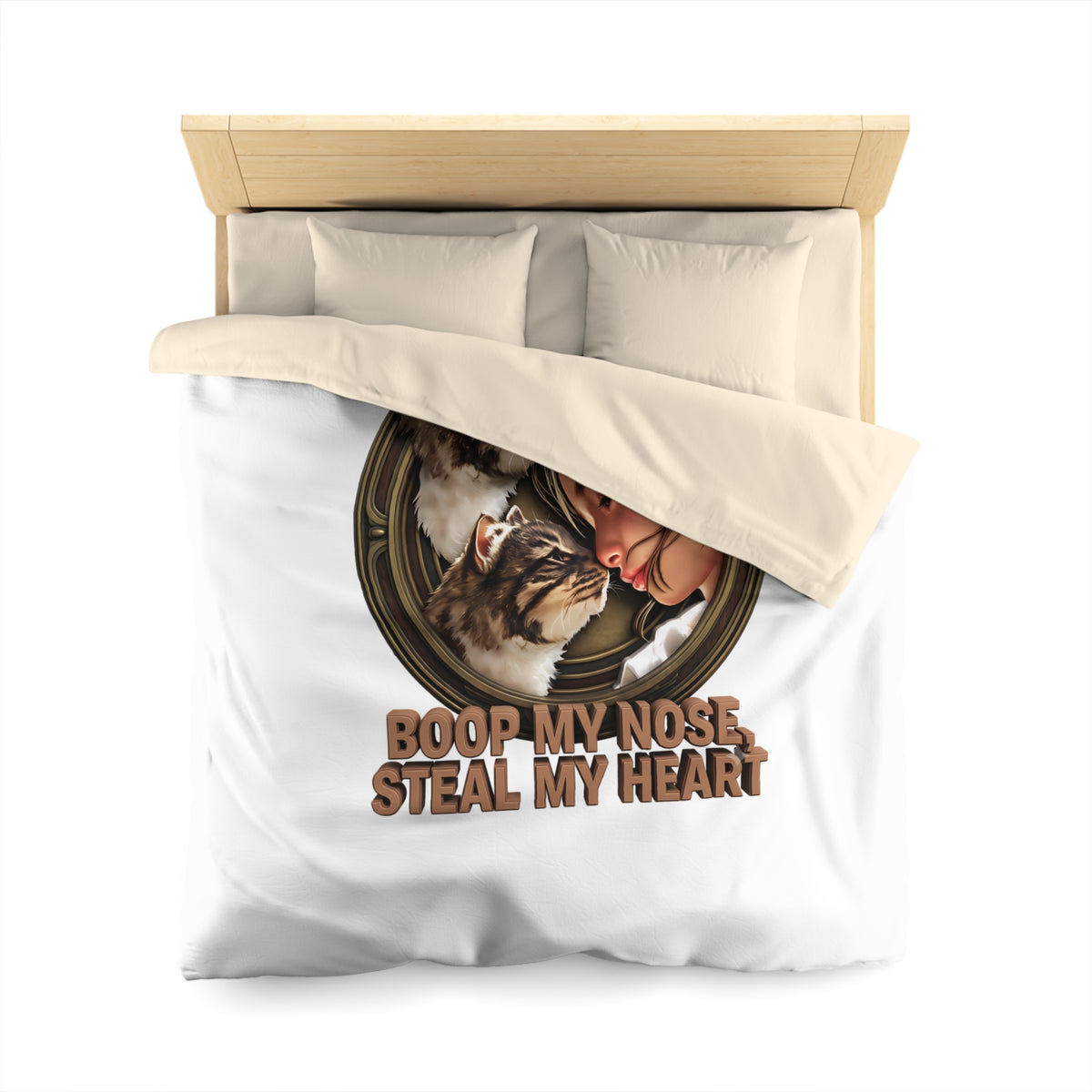 Cat Lover Duvet Cover — "Boop My Nose, Steal My Heart" Cozy Microfiber Bedding