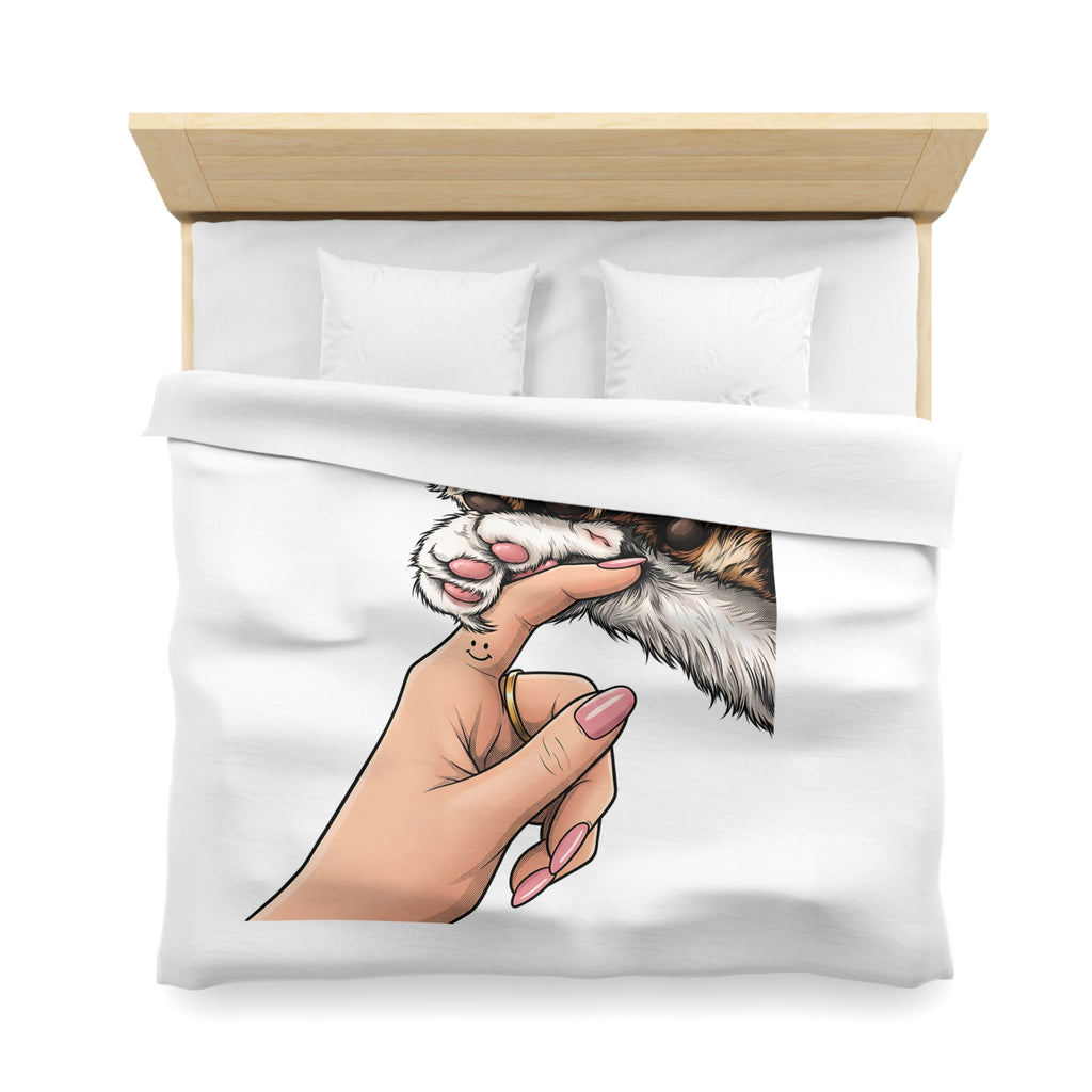 Cat Paw Duvet Cover — Cute Hand & Paw Illustration Microfiber Bedding for Cat Lovers