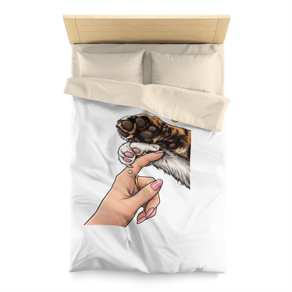 Cat Paw Duvet Cover — Cute Hand & Paw Illustration Microfiber Bedding for Cat Lovers
