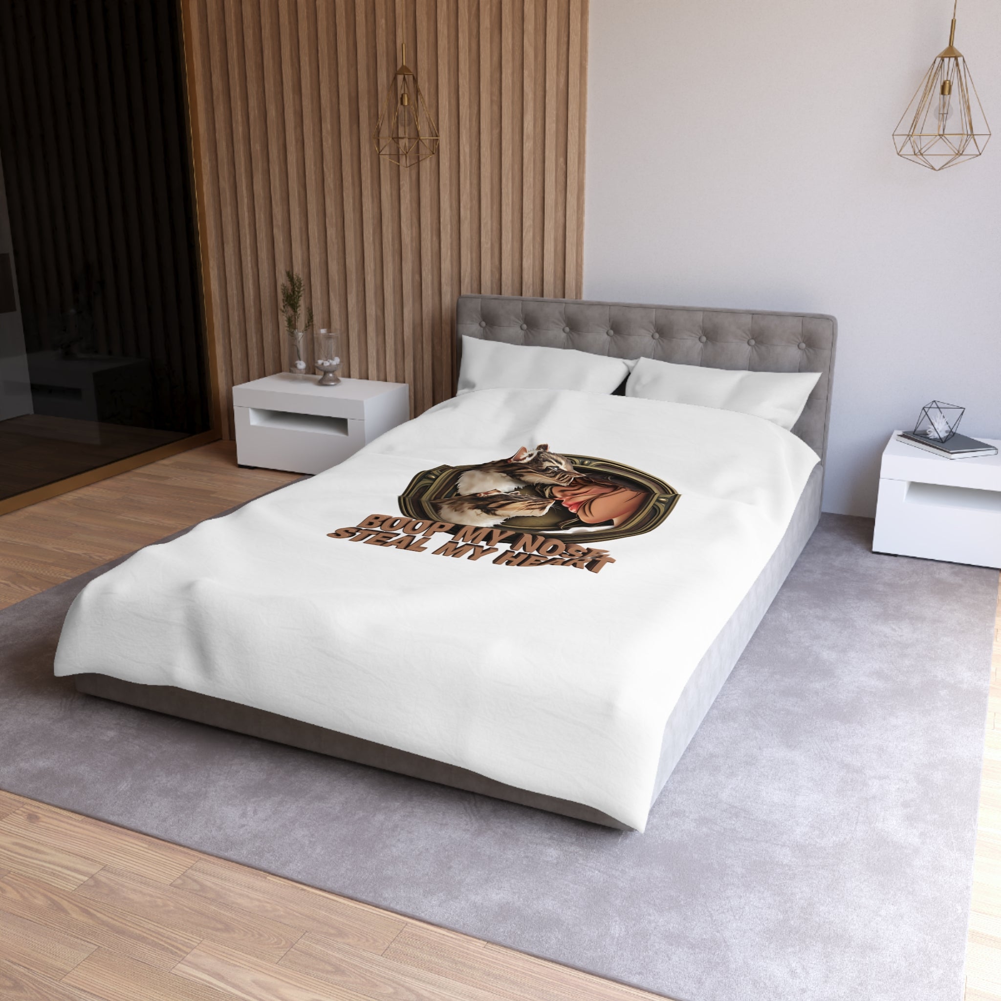 Cat Lover Duvet Cover — "Boop My Nose, Steal My Heart" Cozy Microfiber Bedding