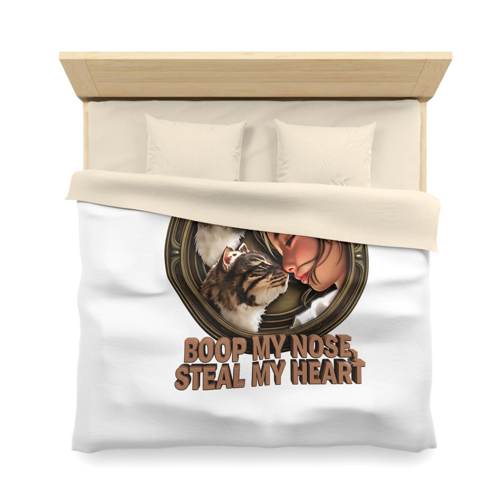 Cat Lover Duvet Cover — "Boop My Nose, Steal My Heart" Cozy Microfiber Bedding