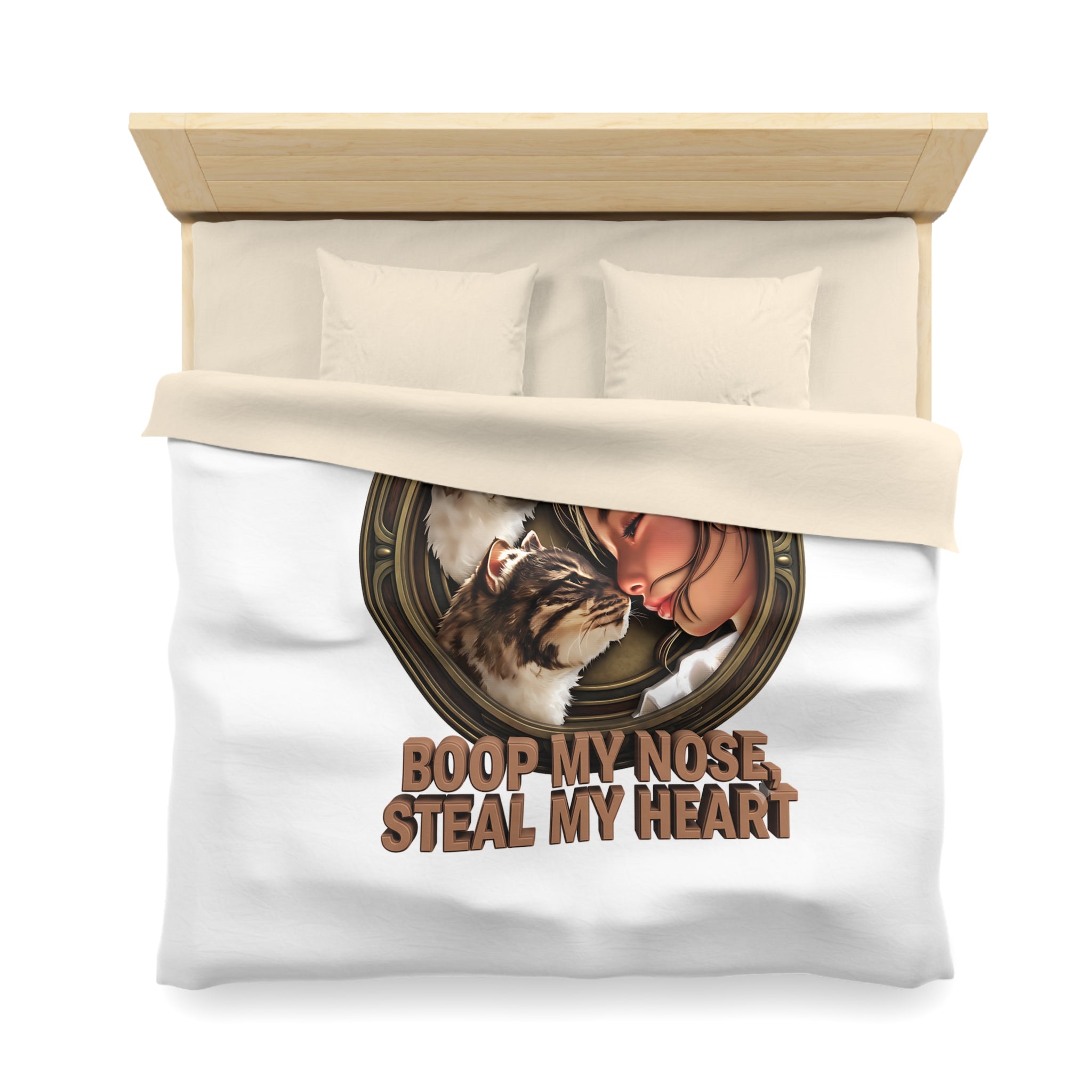 Cat Lover Duvet Cover — "Boop My Nose, Steal My Heart" Cozy Microfiber Bedding