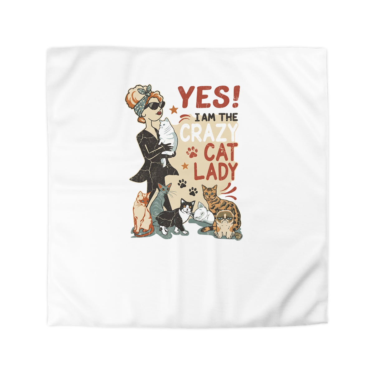 Duvet Cover - "Yes! I Am The Crazy Cat Lady" Retro Cat Lover Bedding
