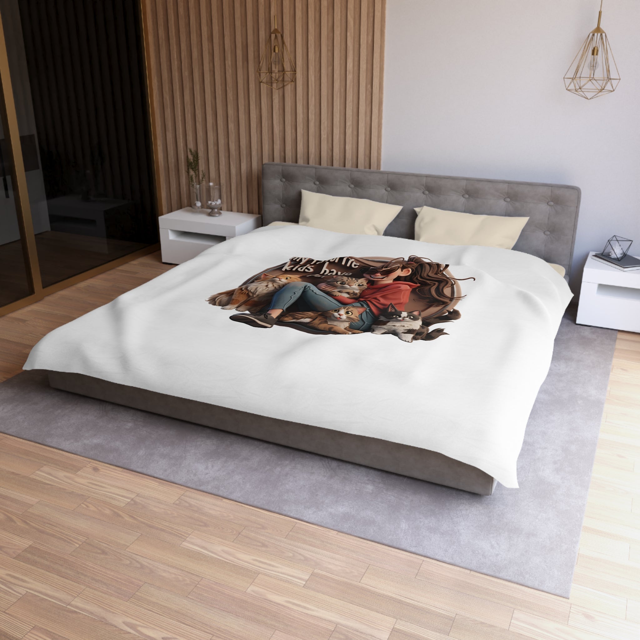Duvet Cover — "My Favorite Kids Have Fur" Cat & Dog Pet Lover Microfiber Duvet