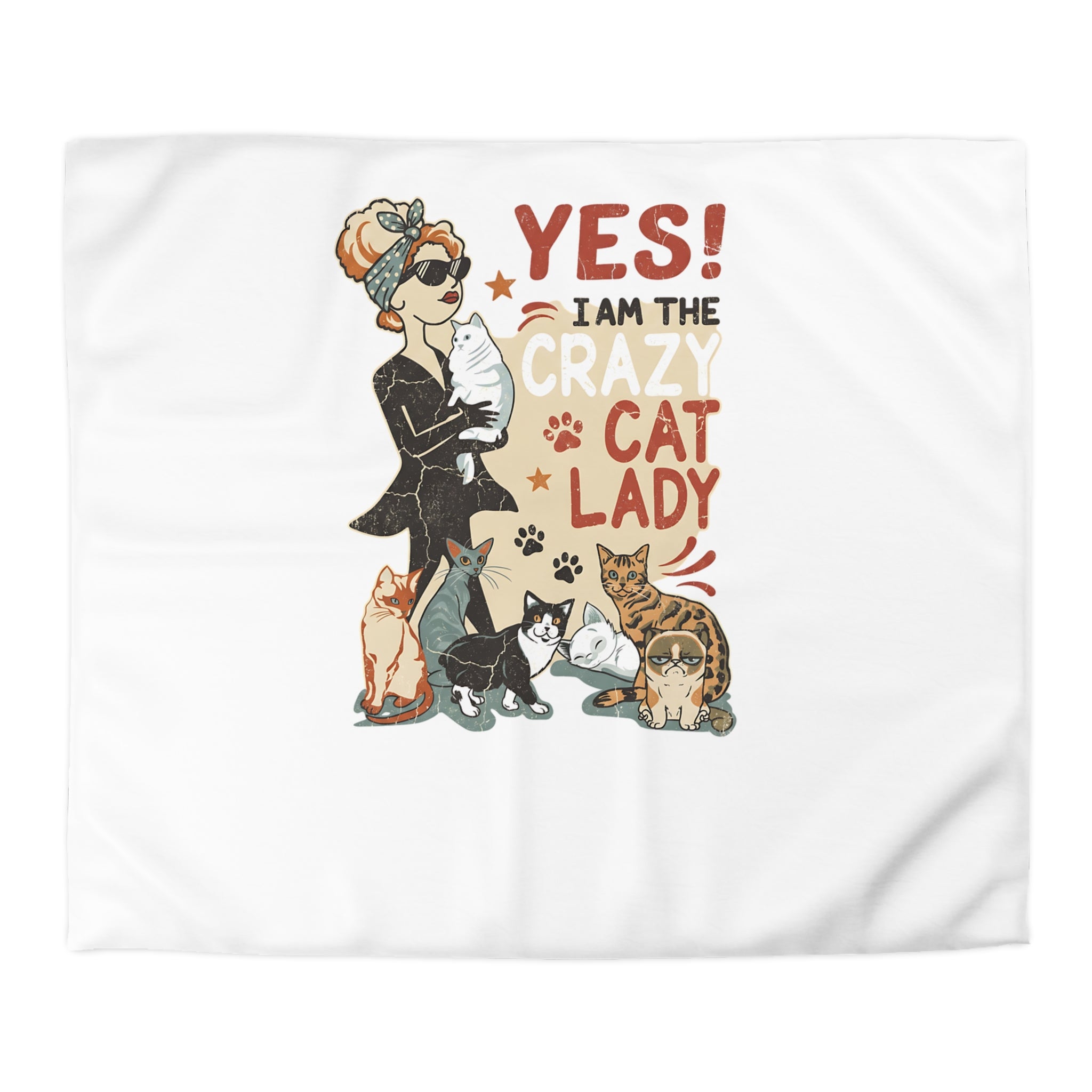 Duvet Cover - "Yes! I Am The Crazy Cat Lady" Retro Cat Lover Bedding