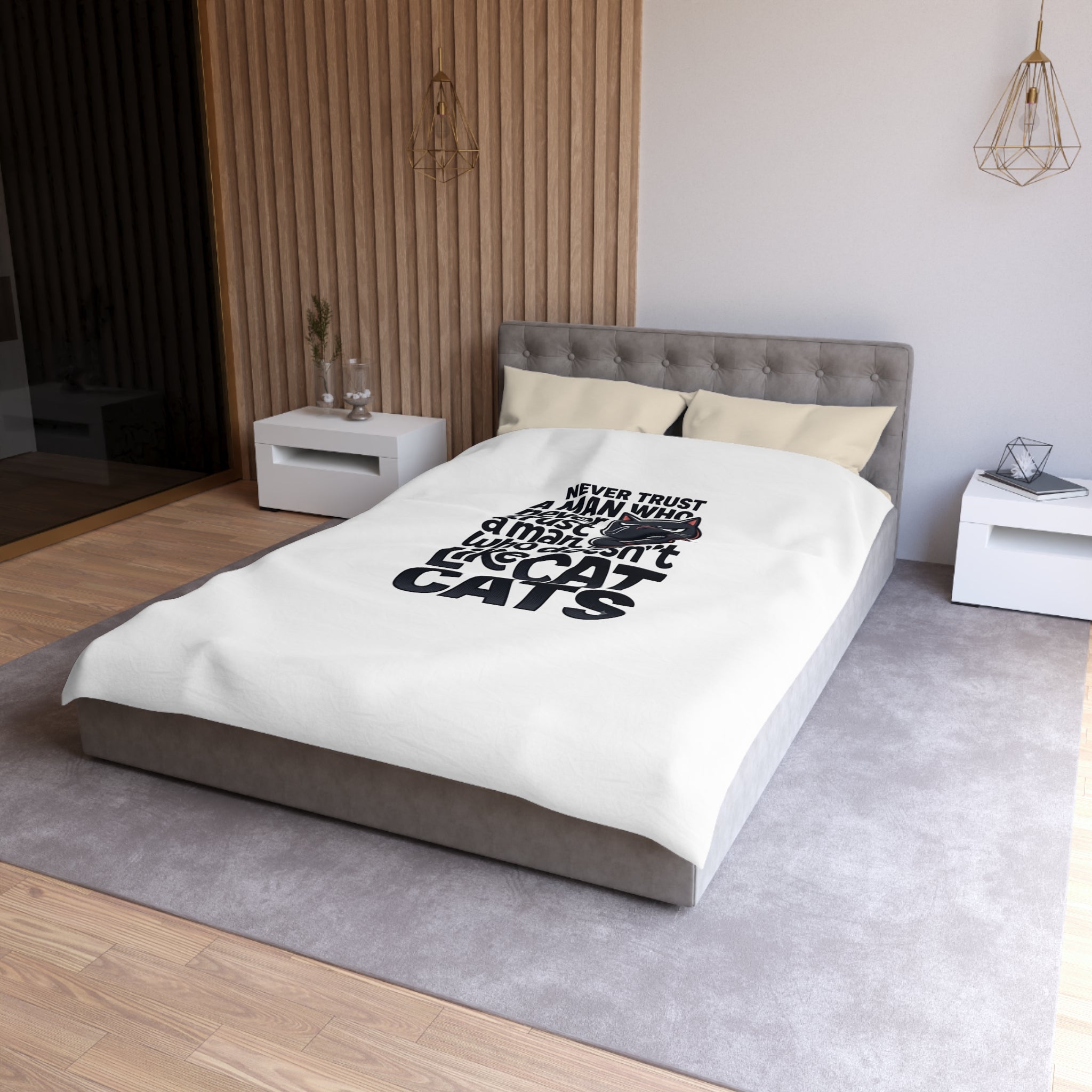 Duvet Cover — "Never Trust a Man Who Doesn't Like Cats" Cute Black Cat Bedding
