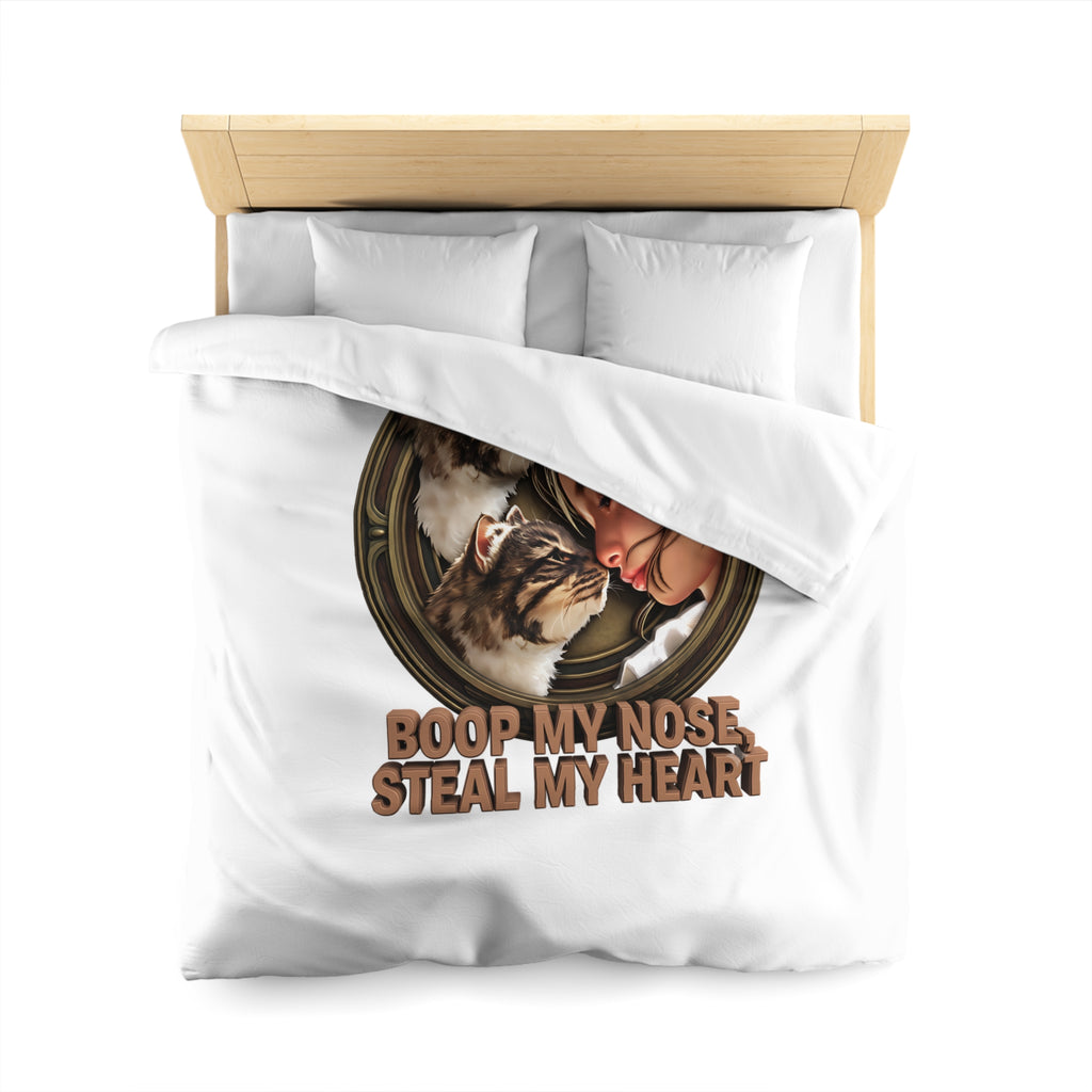 Cat Lover Duvet Cover — "Boop My Nose, Steal My Heart" Cozy Microfiber Bedding