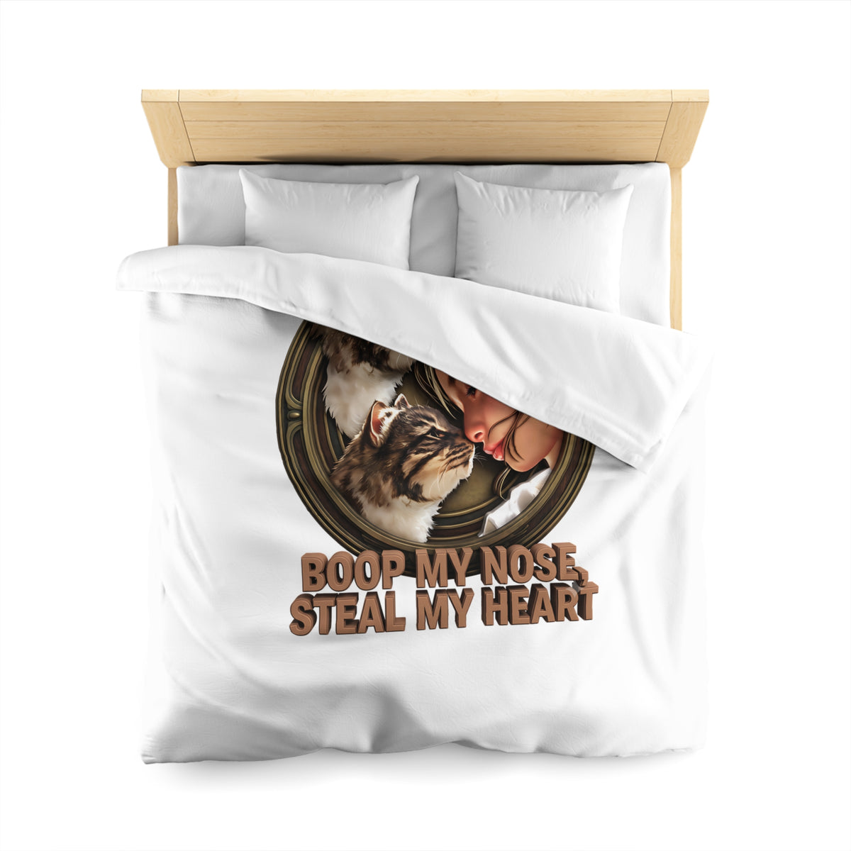 Cat Lover Duvet Cover — "Boop My Nose, Steal My Heart" Cozy Microfiber Bedding