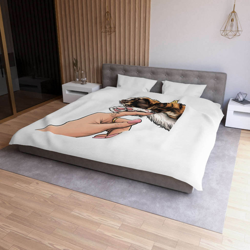 Cat Paw Duvet Cover — Cute Hand & Paw Illustration Microfiber Bedding for Cat Lovers
