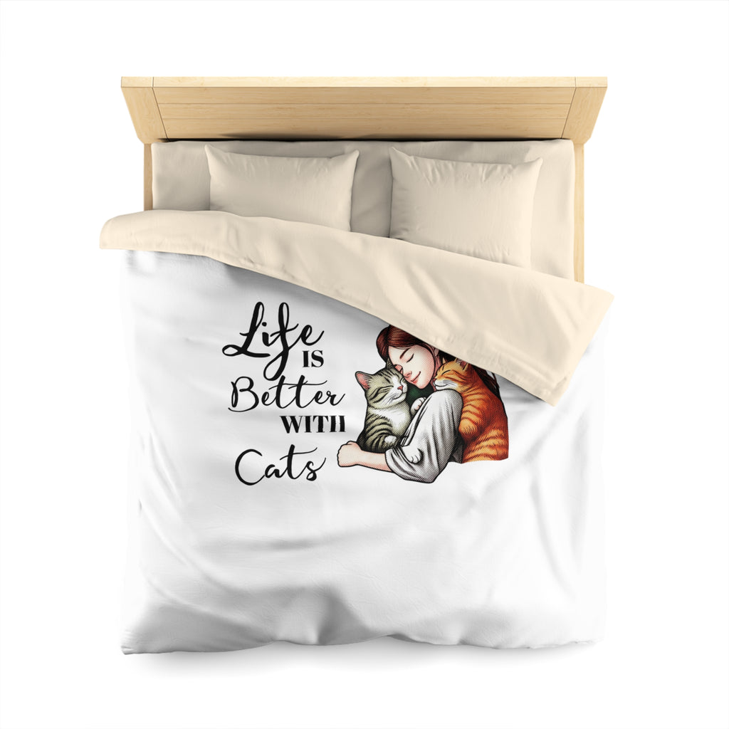 Microfiber Duvet Cover – "Life Is Better With Cats" Cat Lover Bedding
