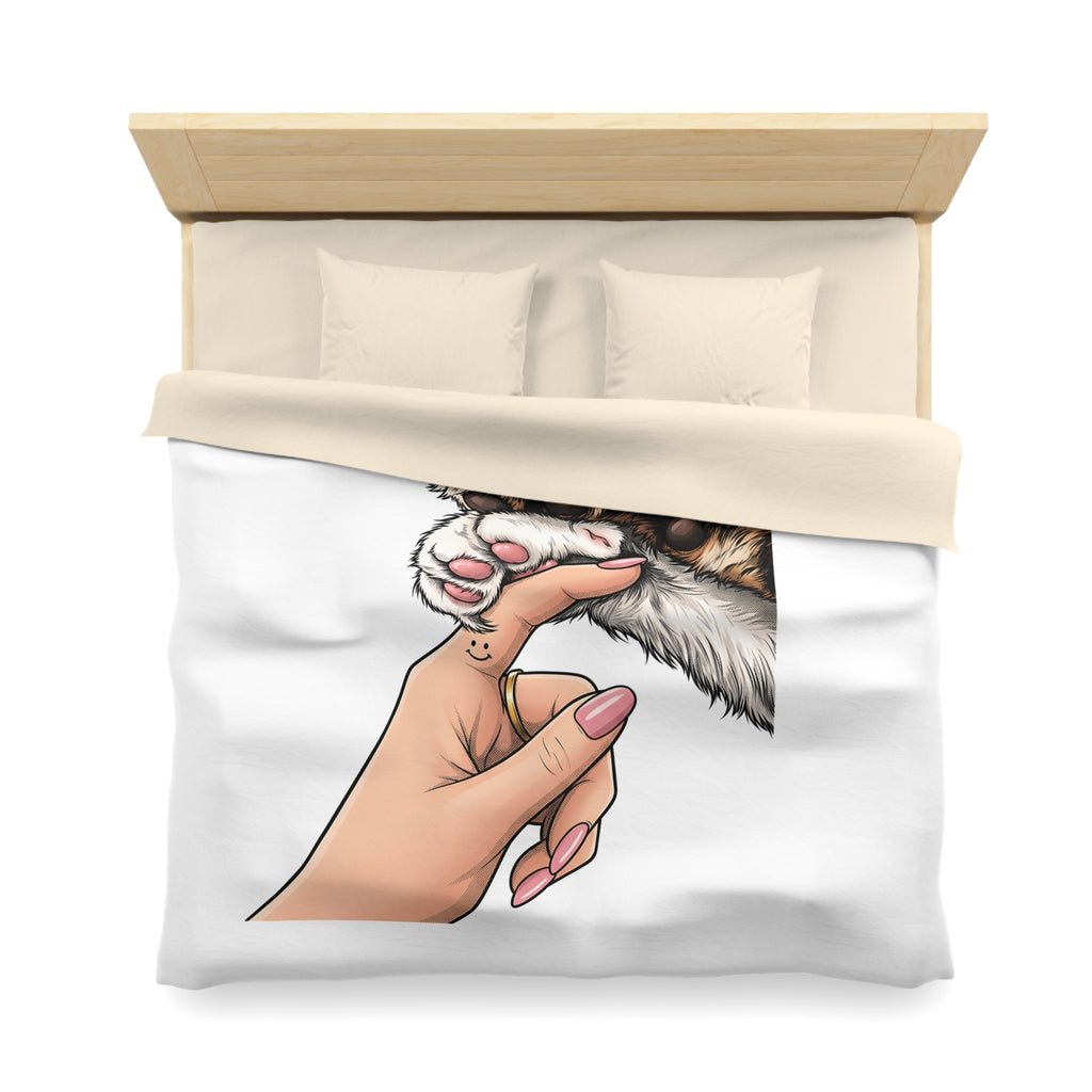 Cat Paw Duvet Cover — Cute Hand & Paw Illustration Microfiber Bedding for Cat Lovers