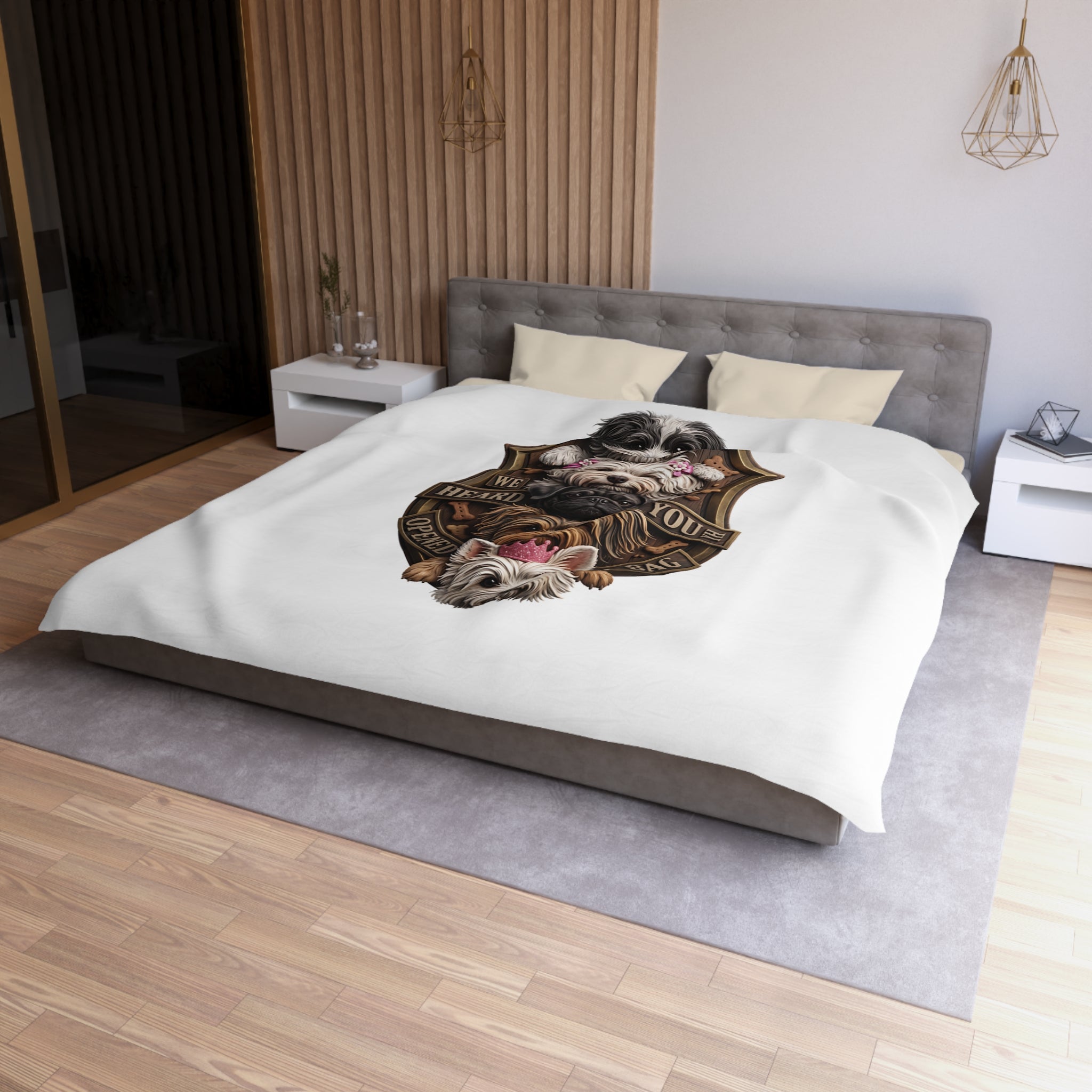 Dog Stack Microfiber Duvet Cover — "We Heard You Opened A Bag" Cute Puppy Portraits
