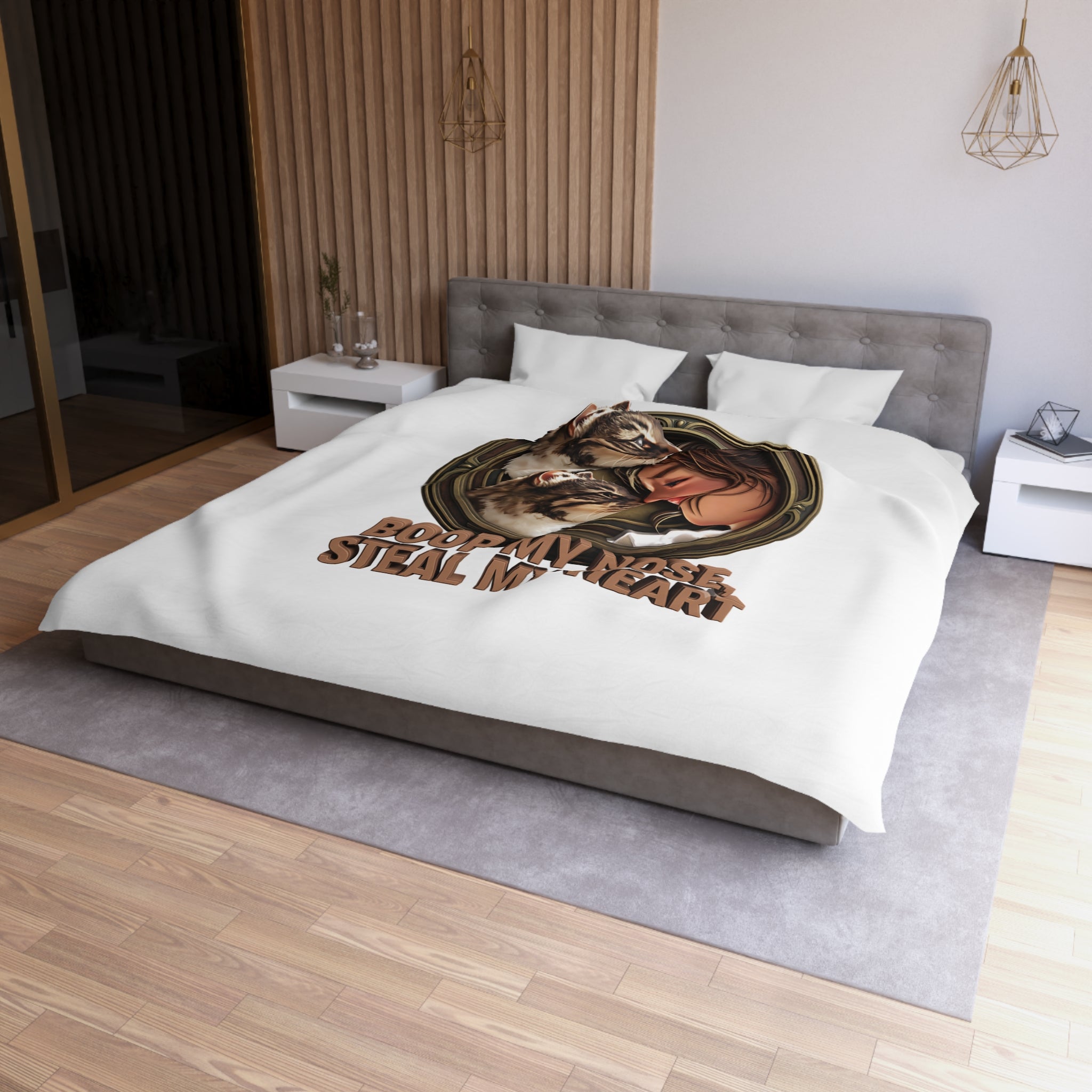 Cat Lover Duvet Cover — "Boop My Nose, Steal My Heart" Cozy Microfiber Bedding