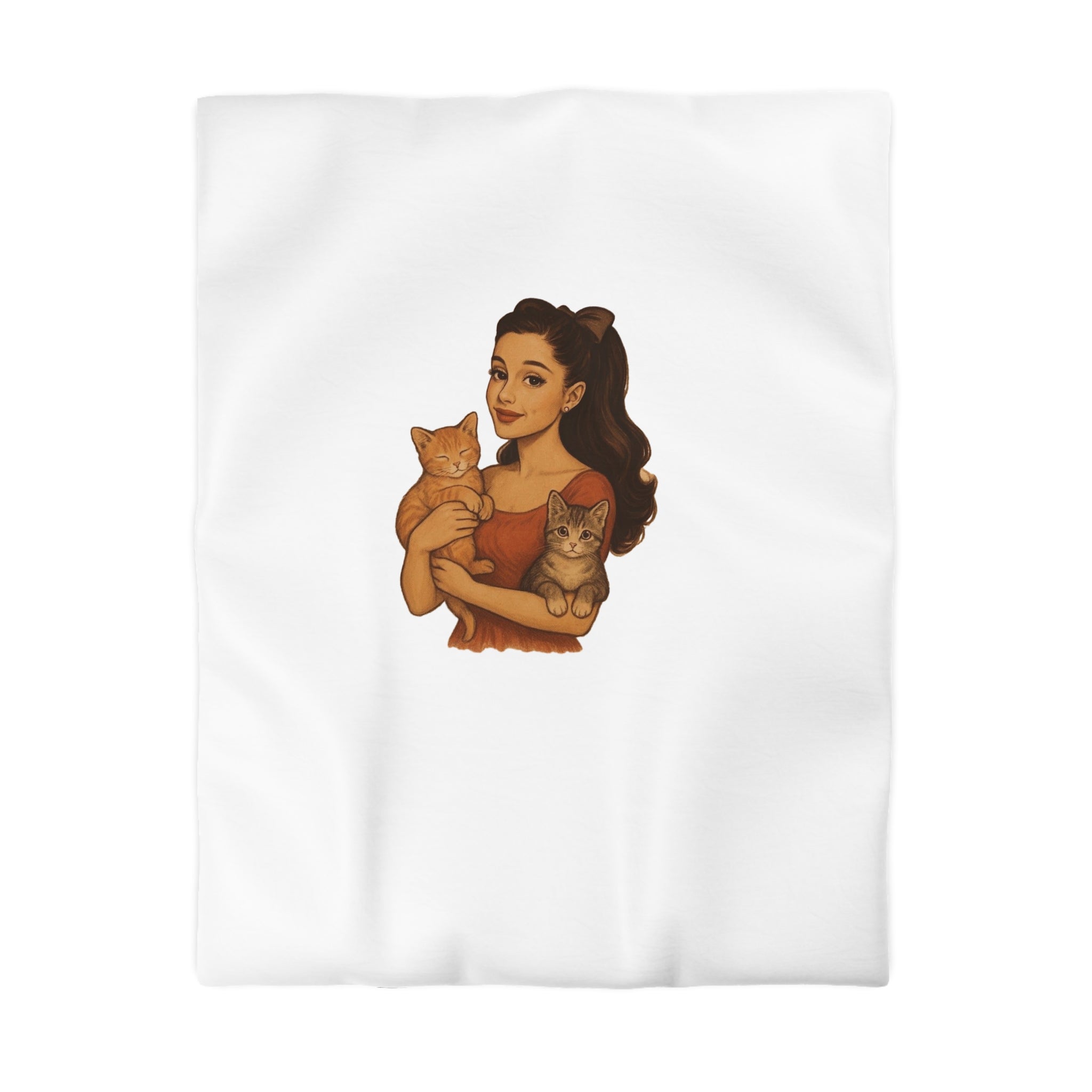 Cat Lover Duvet Cover — Woman Holding Two Kittens Microfiber Bedding